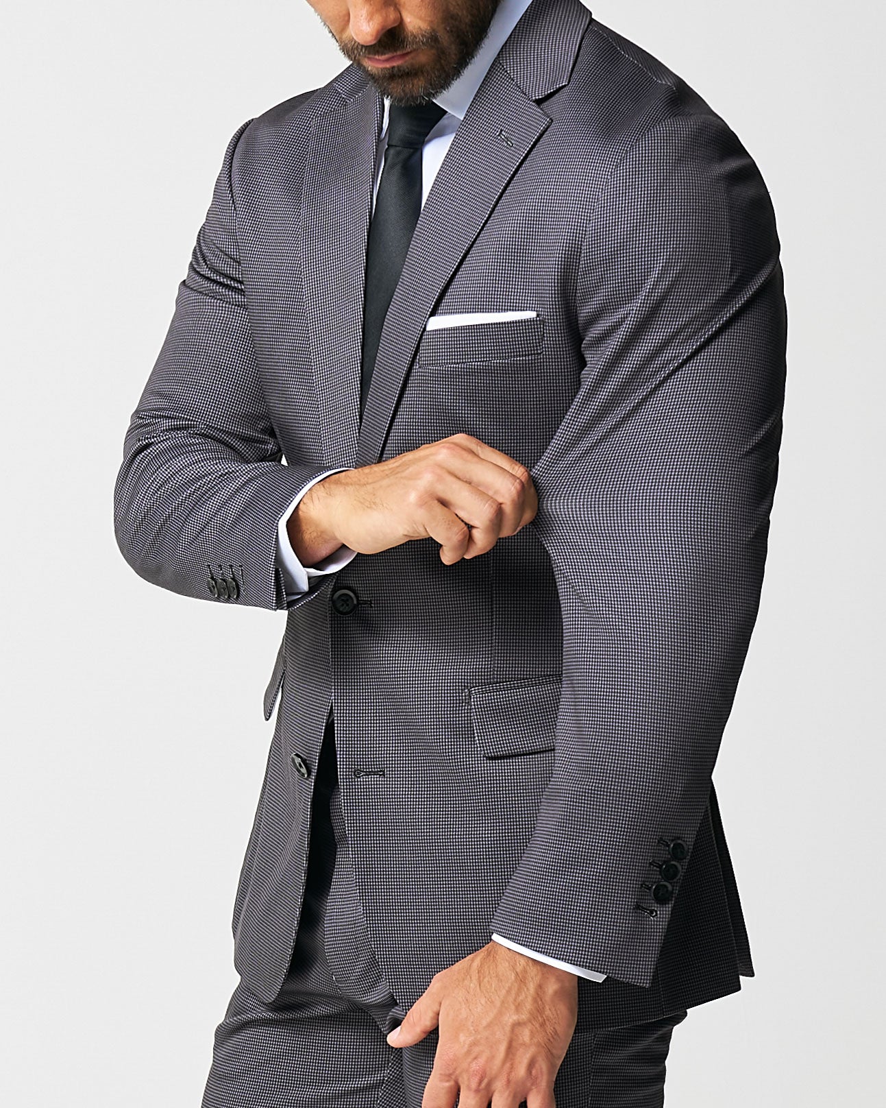 Athletic Fit Stretch Suit - Grey & Black Houndstooth