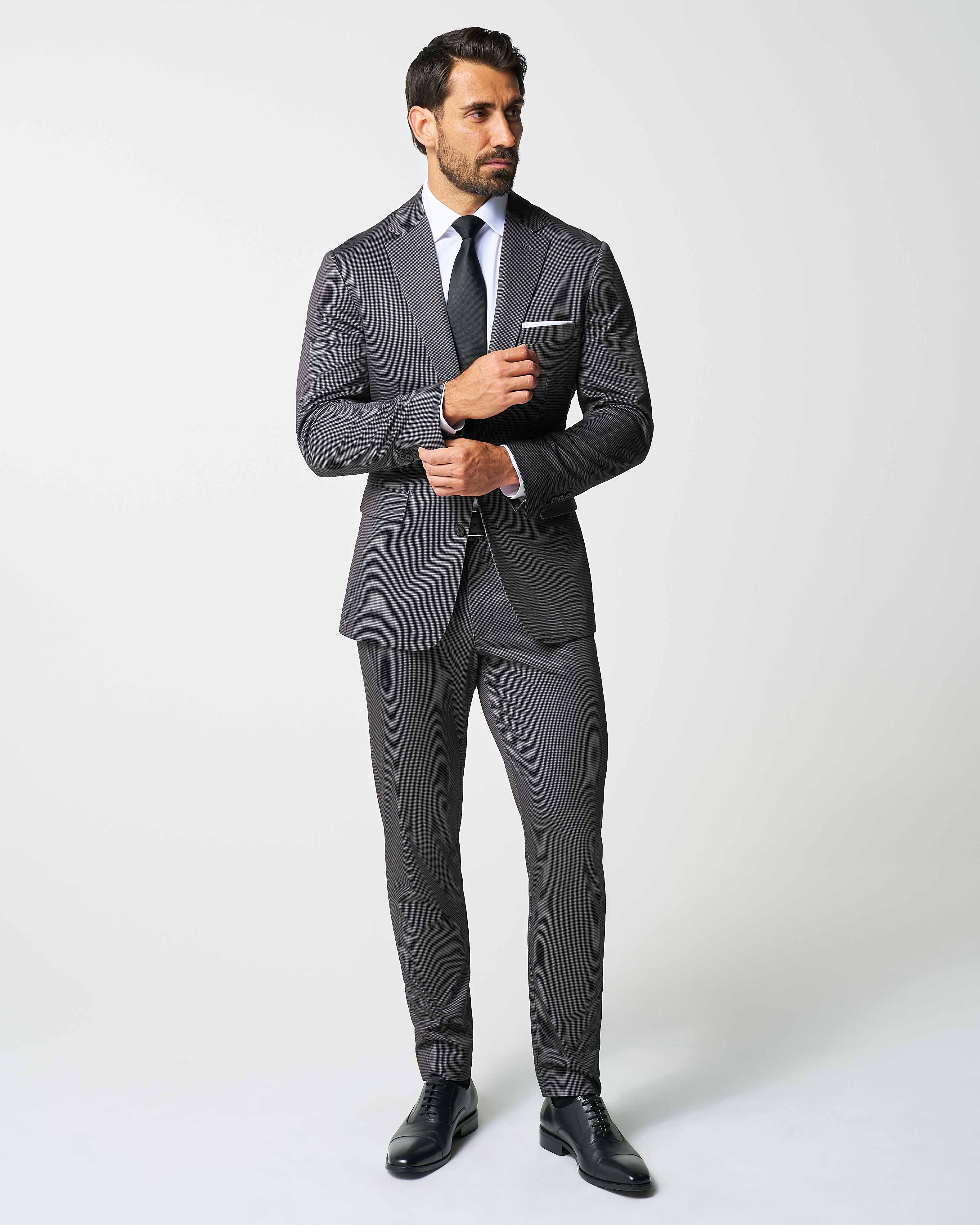 Athletic Fit Stretch Suit - Grey & Black Houndstooth