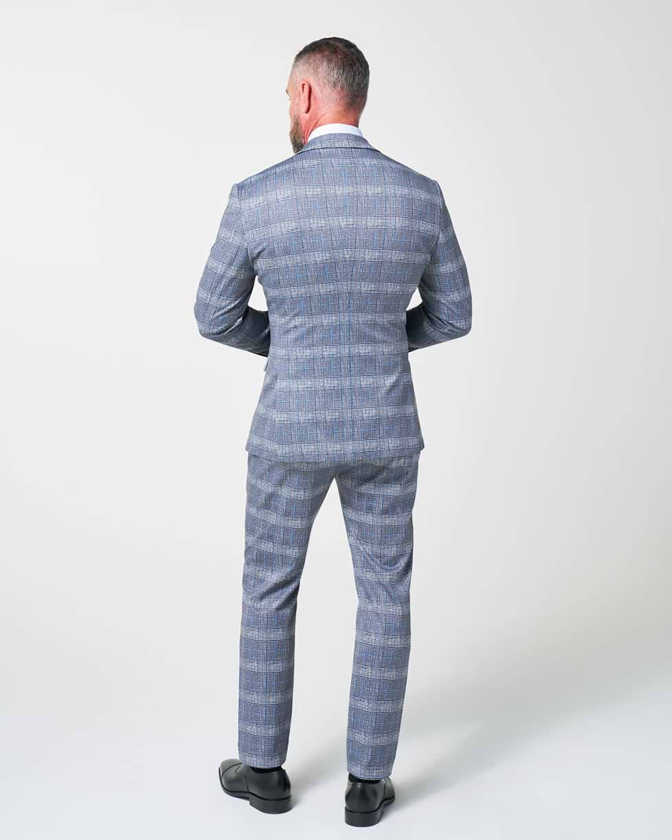 Athletic Fit Stretch Suit - Grey with Blue Plaid