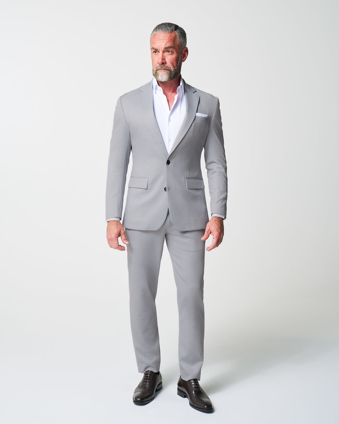 Athletic Fit Stretch Suit - Grey Houndstooth Microcheck