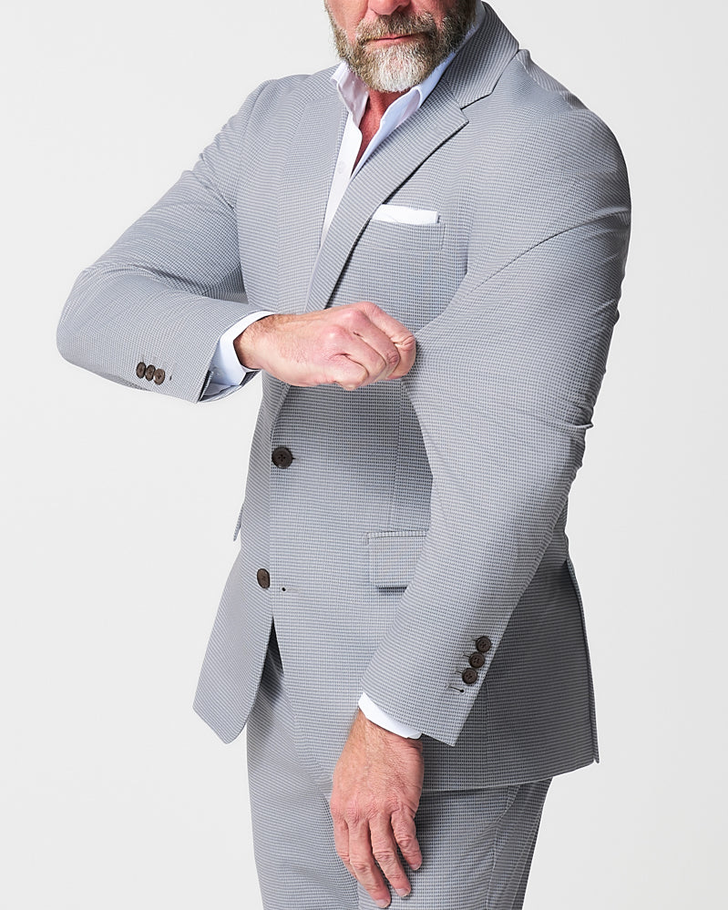 Athletic Fit Stretch Suit - Grey Houndstooth Microcheck