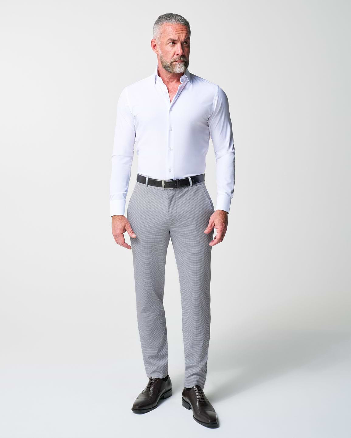 Athletic Fit Stretch Suit - Grey Houndstooth Microcheck