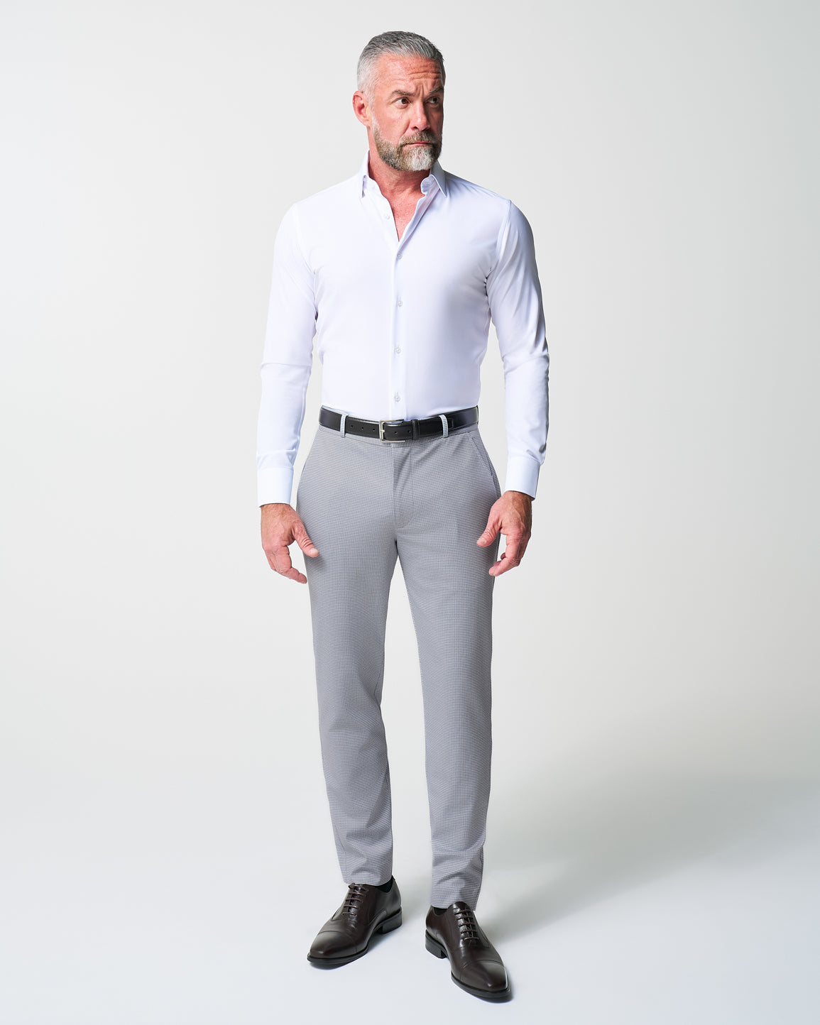 Athletic Fit Stretch Suit - Grey Houndstooth Microcheck