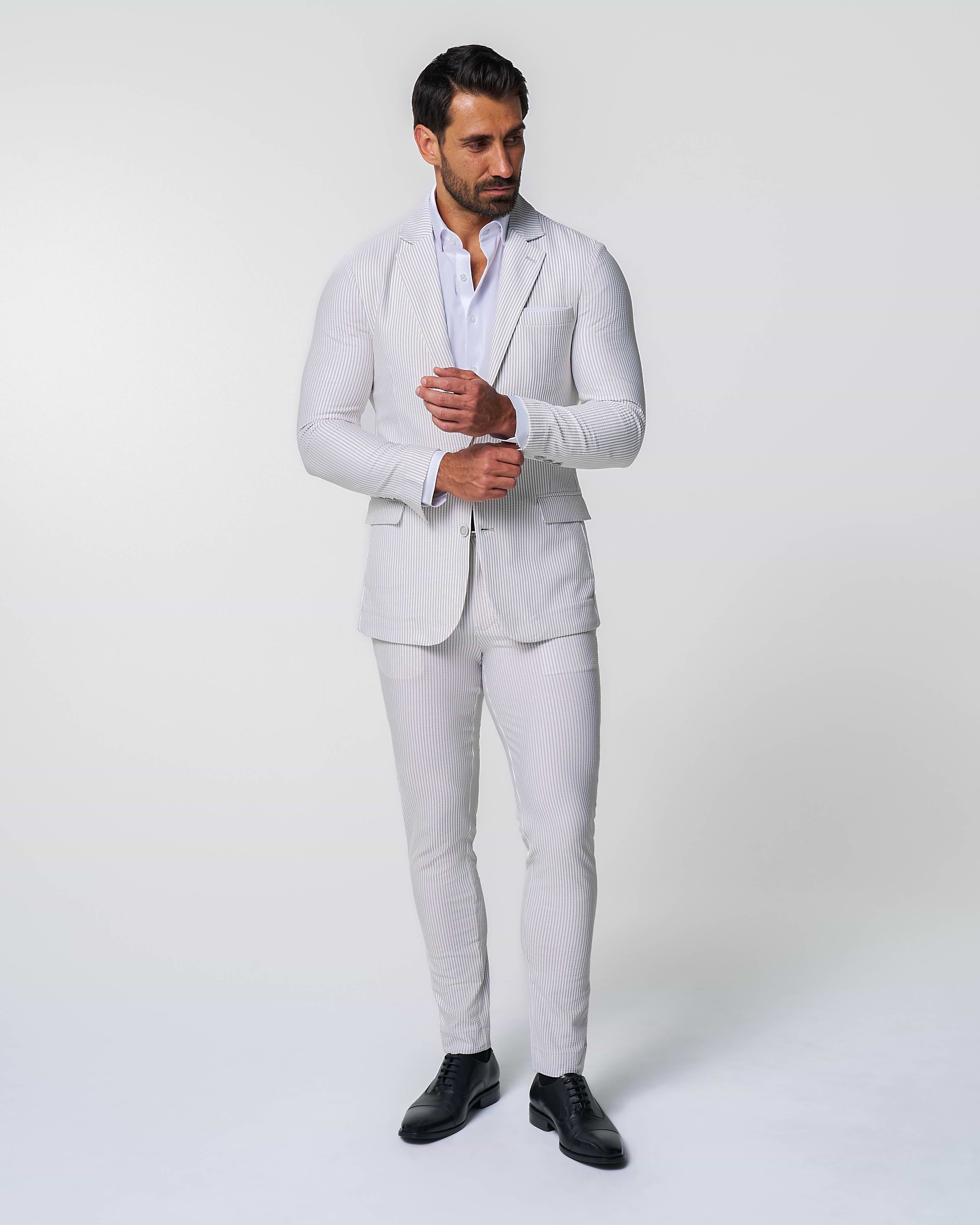 Athletic Fit Stretch Suit - Grey Seersucker