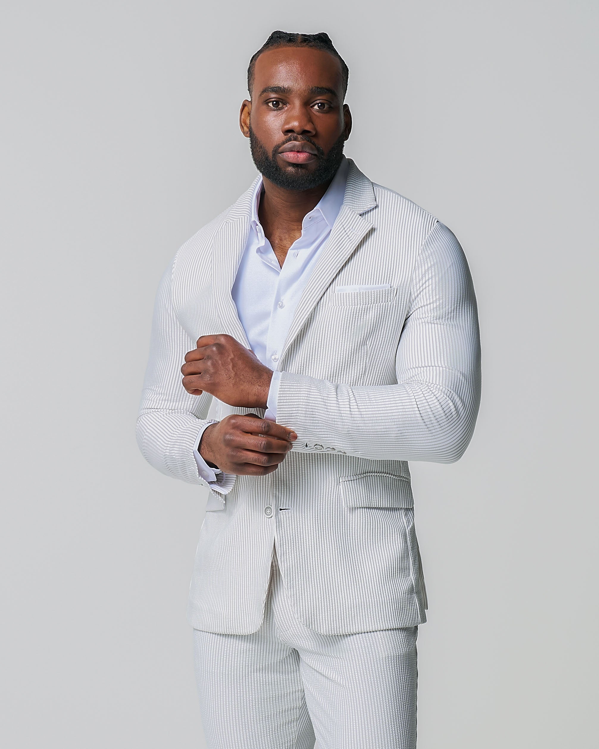 Athletic Fit Stretch Suit - Grey Seersucker