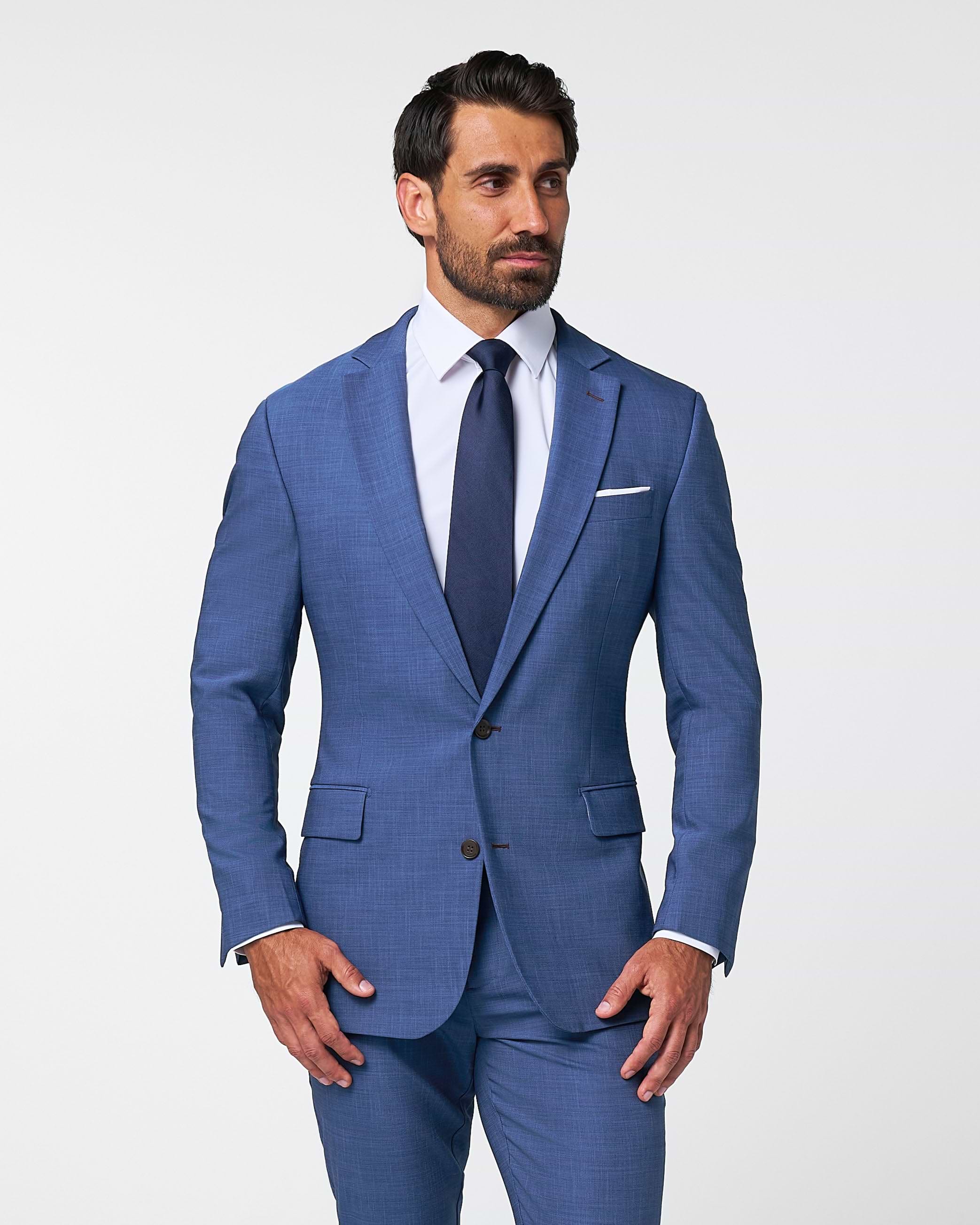 Athletic Fit Stretch Suit - Heathered Blue