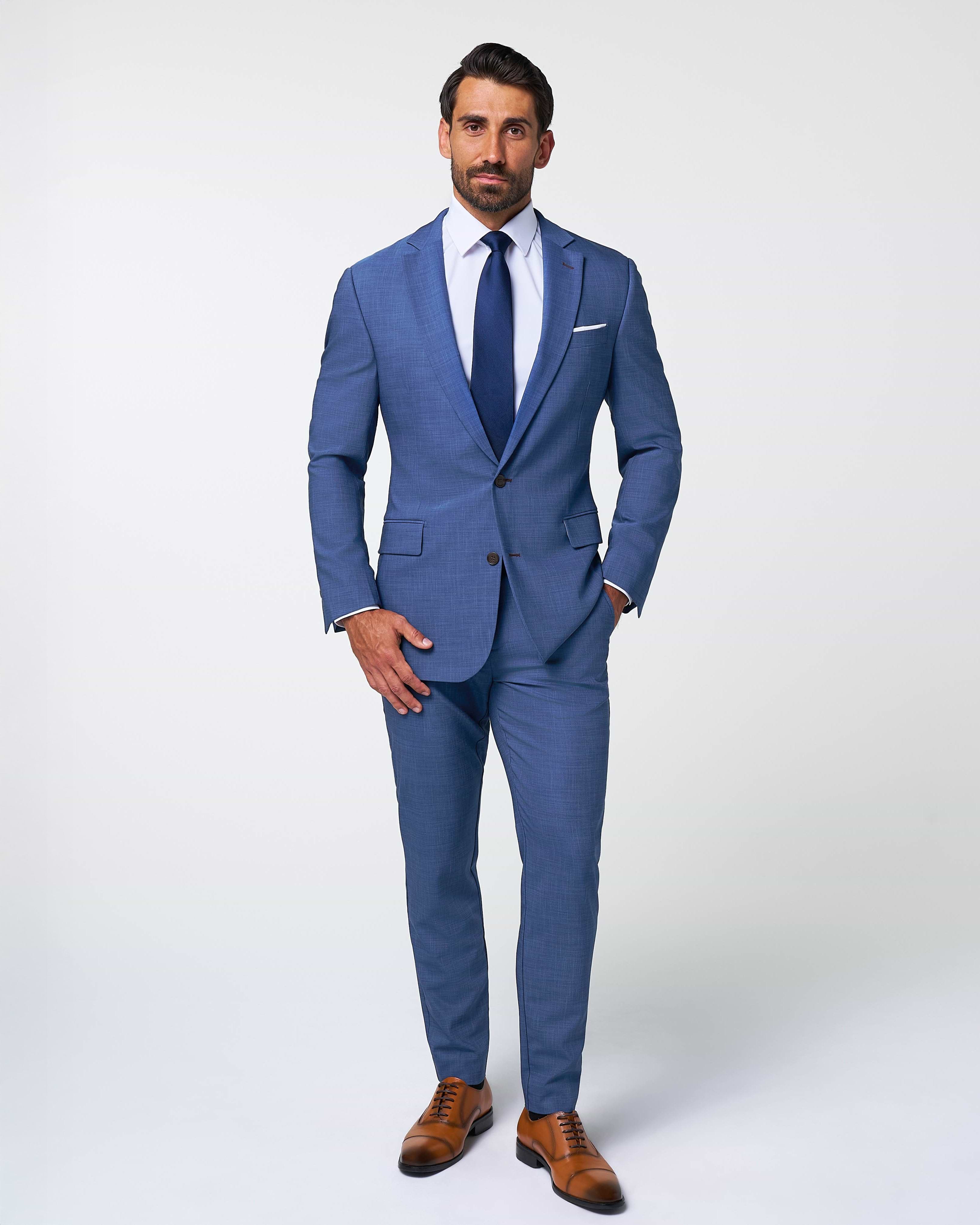 Athletic Fit Stretch Suit - Heathered Blue