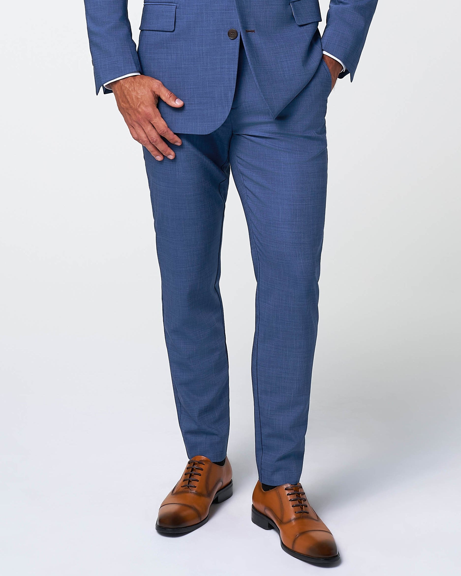 Athletic Fit Stretch Suit Pants - Heathered Blue