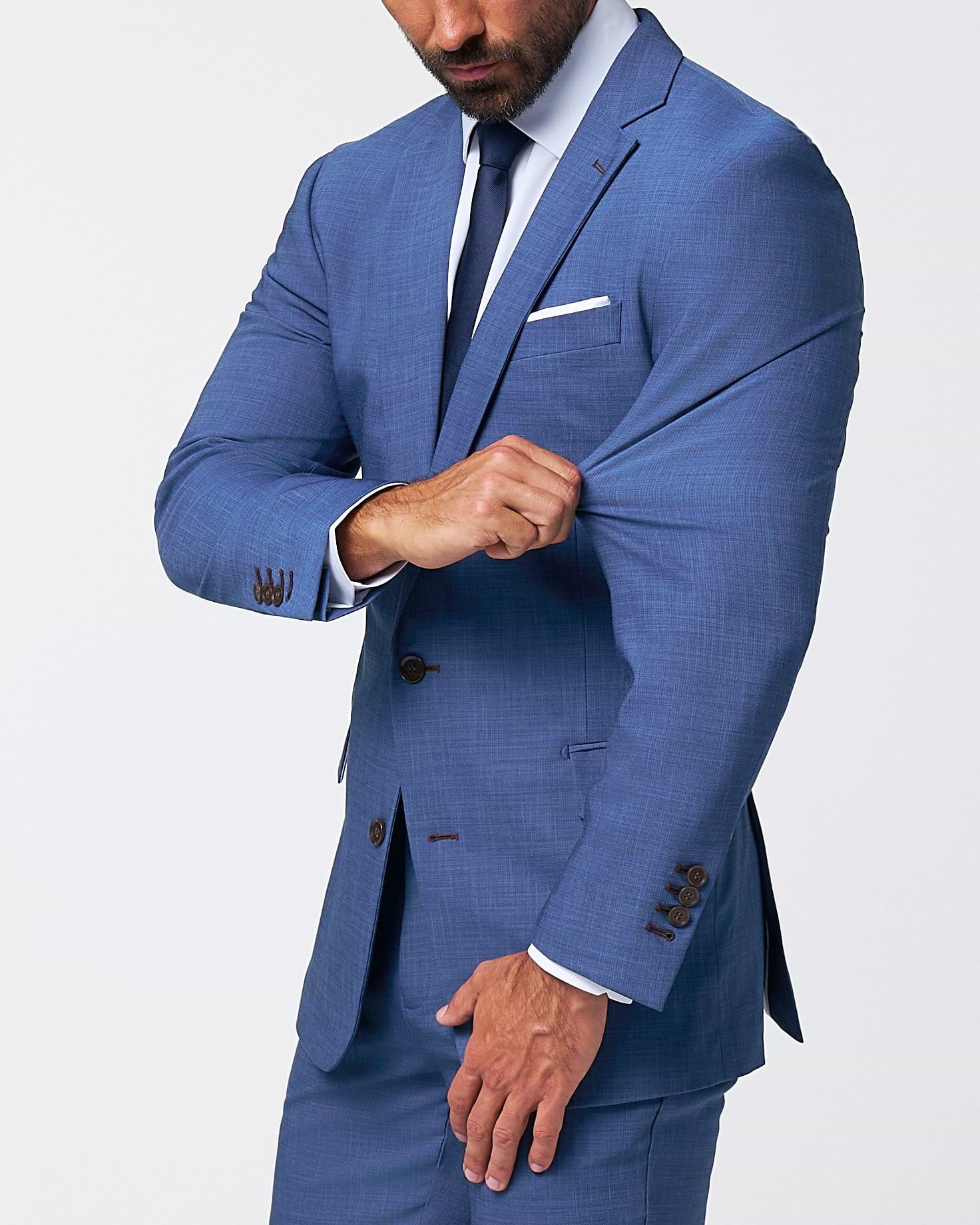 Athletic Fit Stretch Suit - Heathered Blue