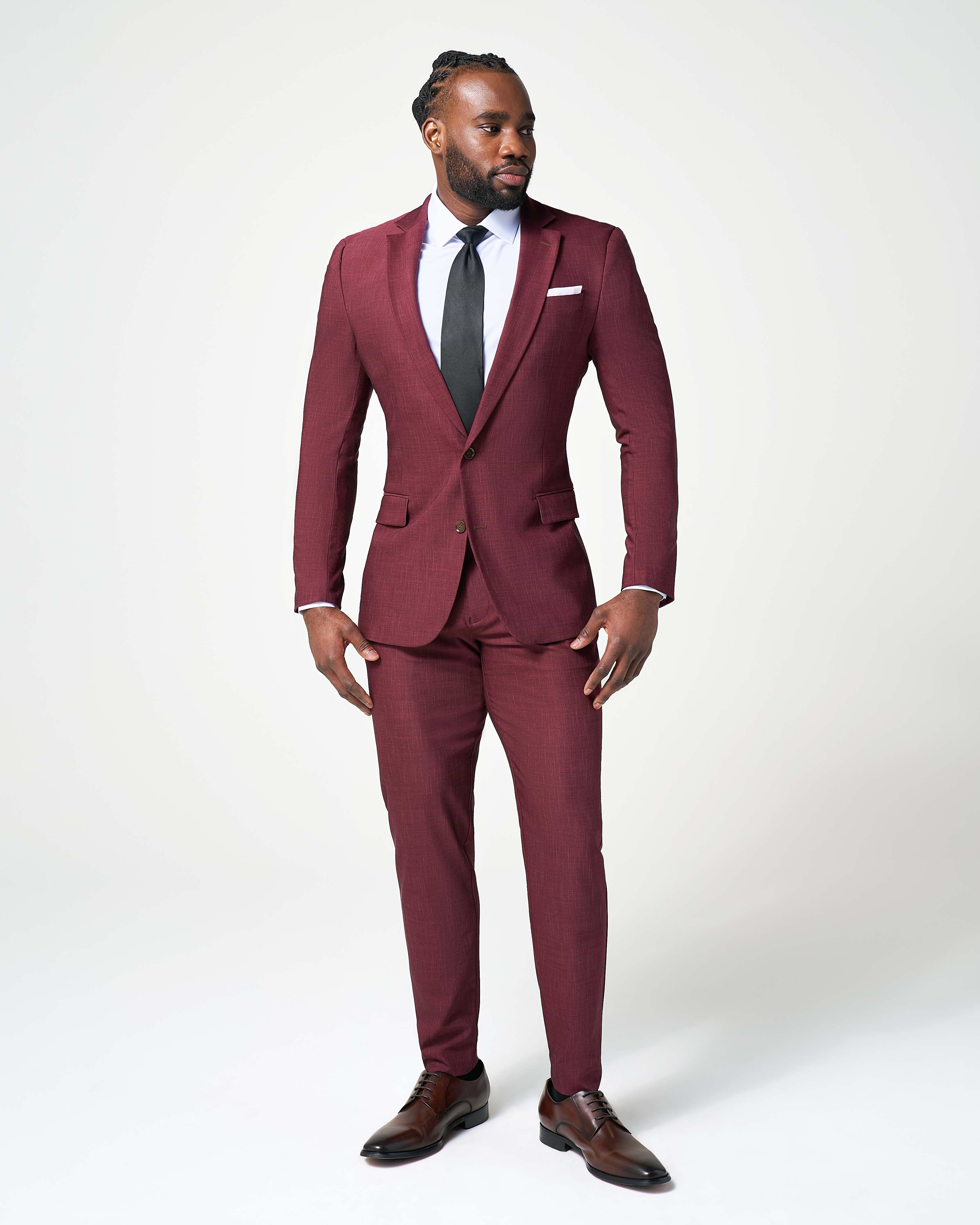 Athletic Fit Stretch Suit - Heathered Maroon