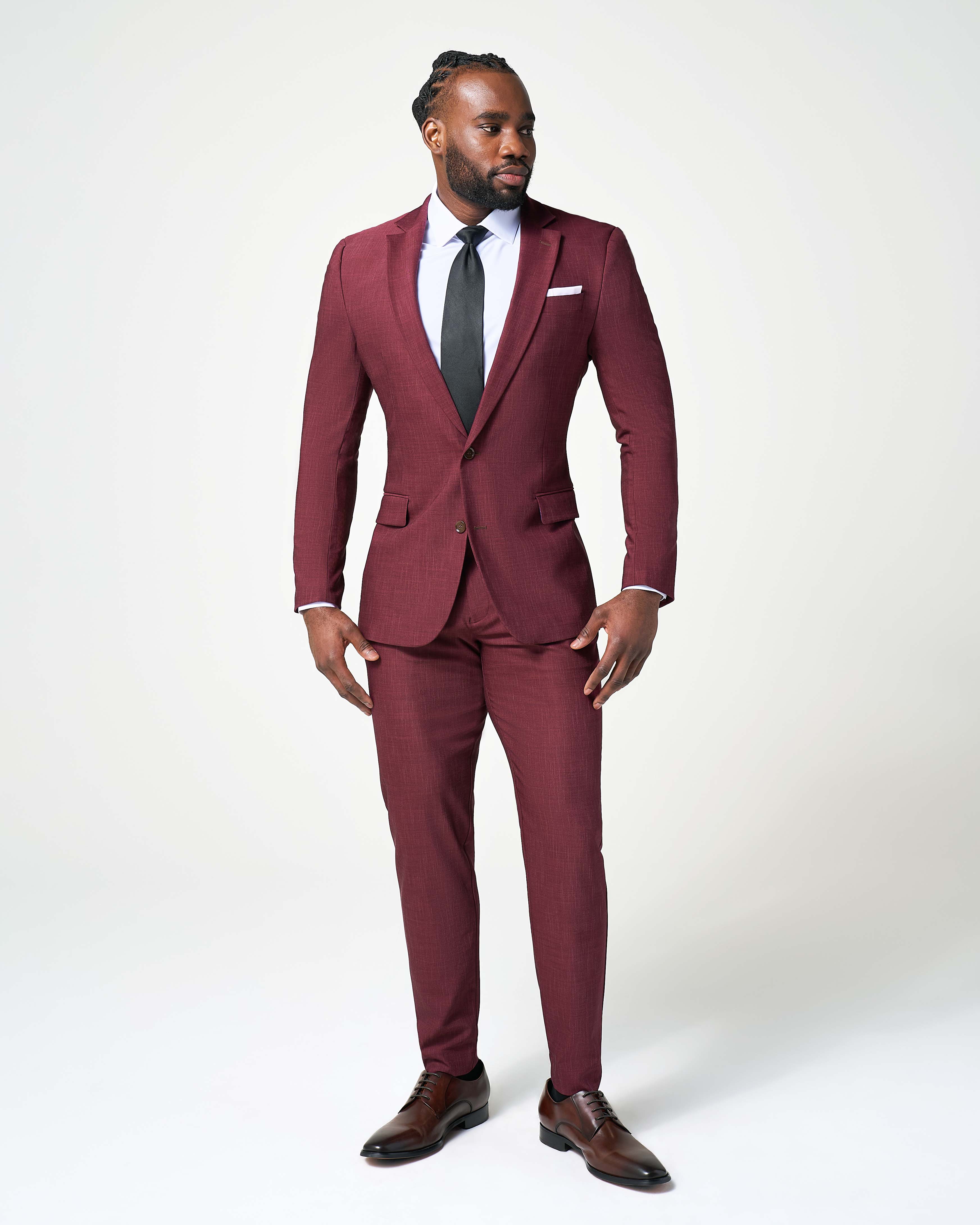 Athletic Fit Stretch Suit - Heathered Maroon