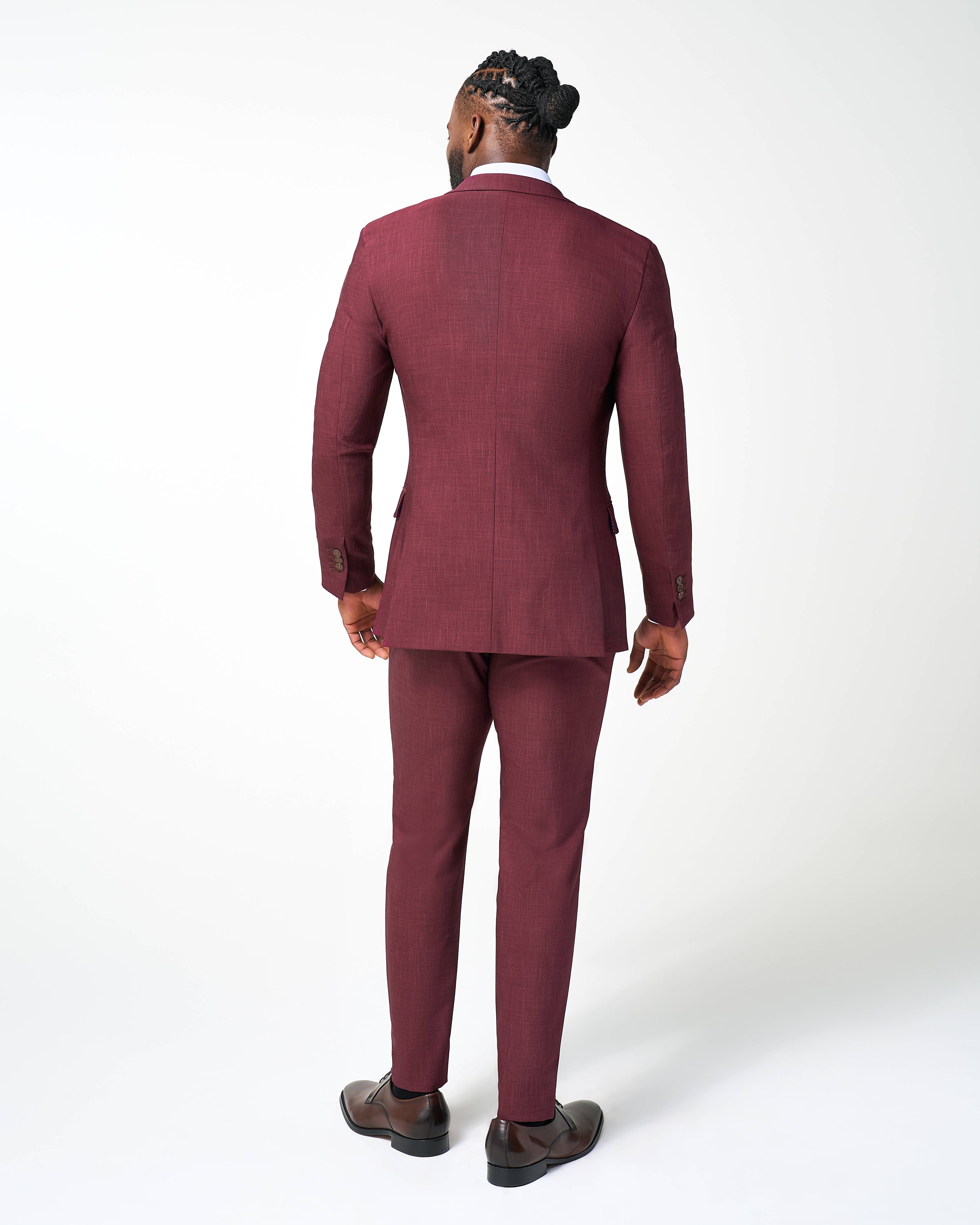 Athletic Fit Stretch Suit - Heathered Maroon