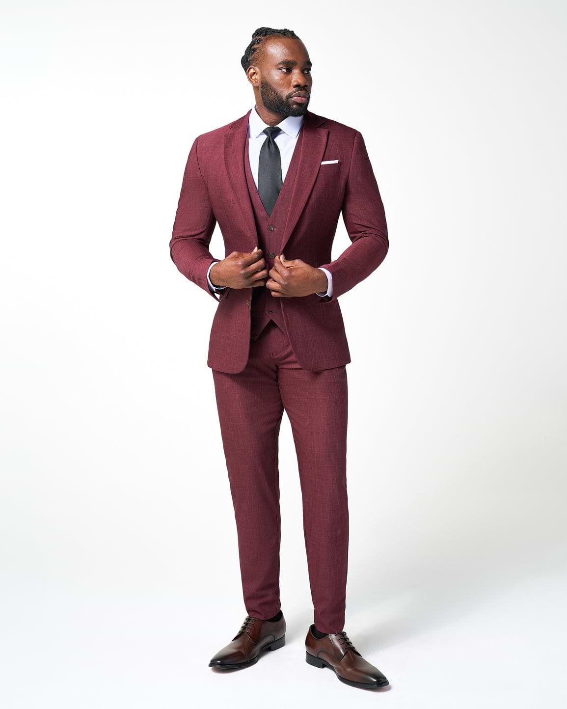 Athletic Fit Stretch Suit Pants - Heathered Maroon