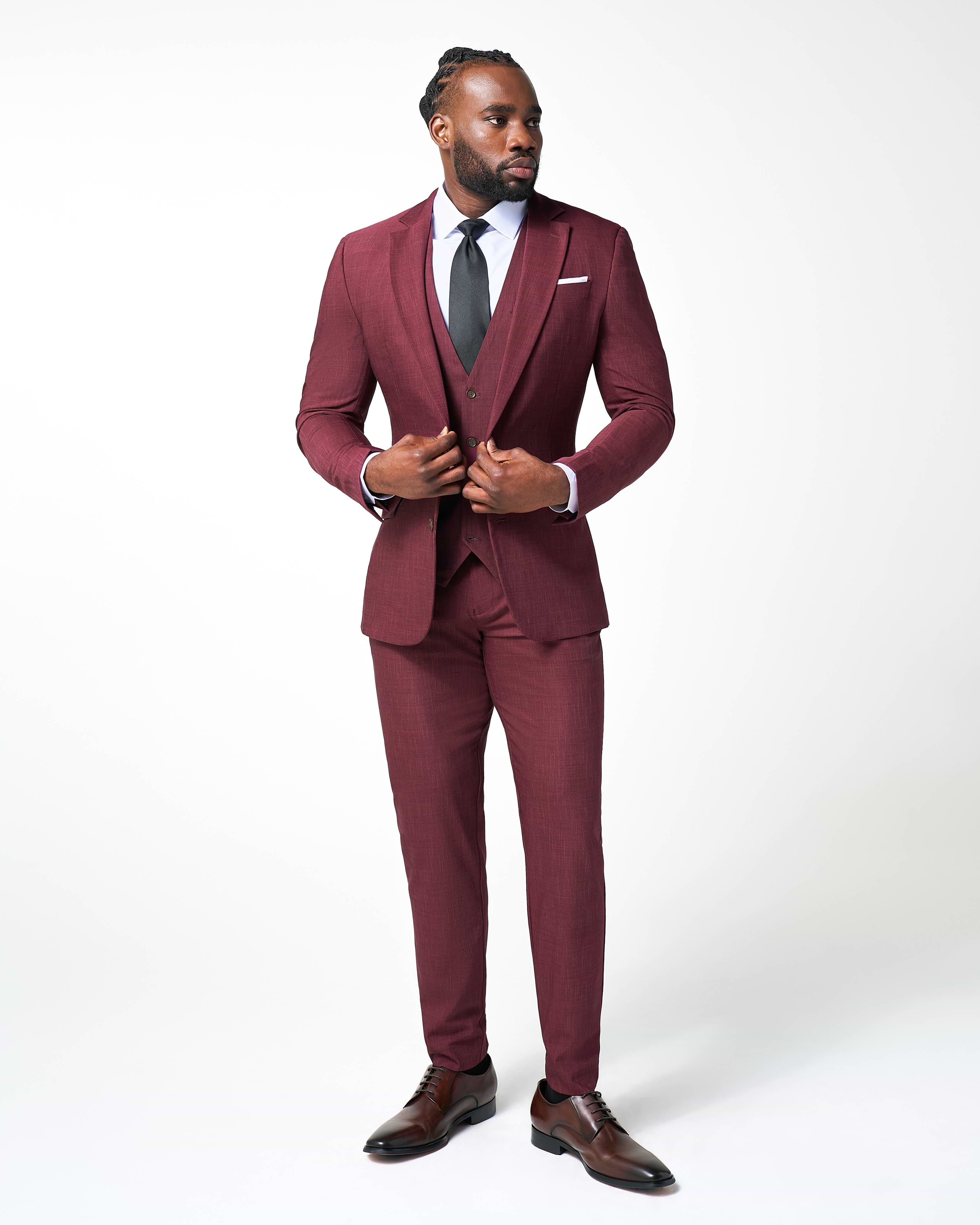 Athletic Fit Stretch Suit - Heathered Maroon