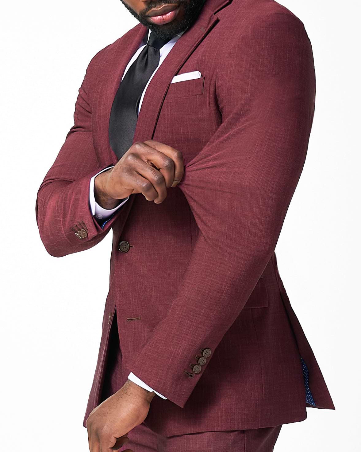 Athletic Fit Stretch Suit - Heathered Maroon