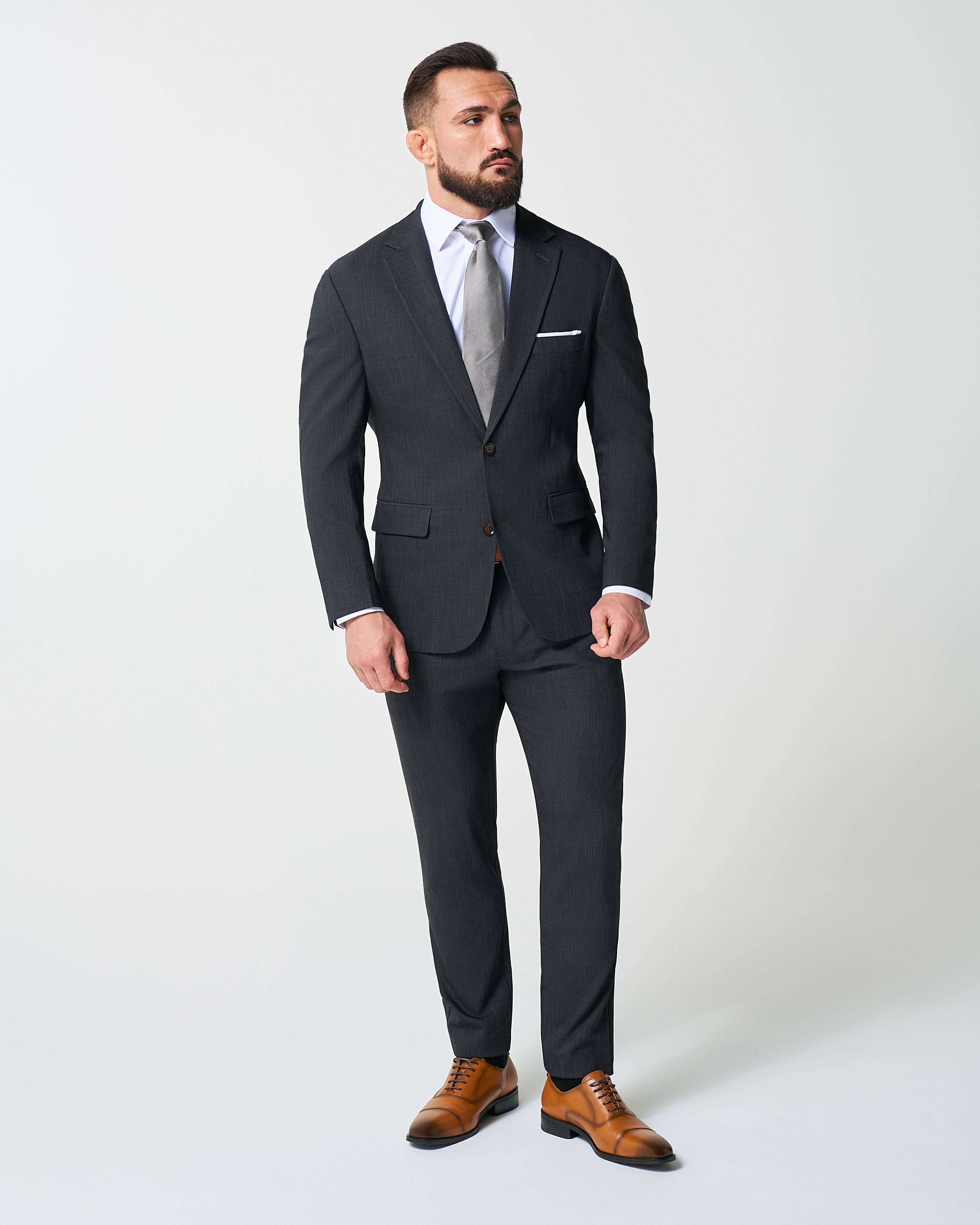 Athletic Fit Stretch Suit - Heathered Midnight Navy