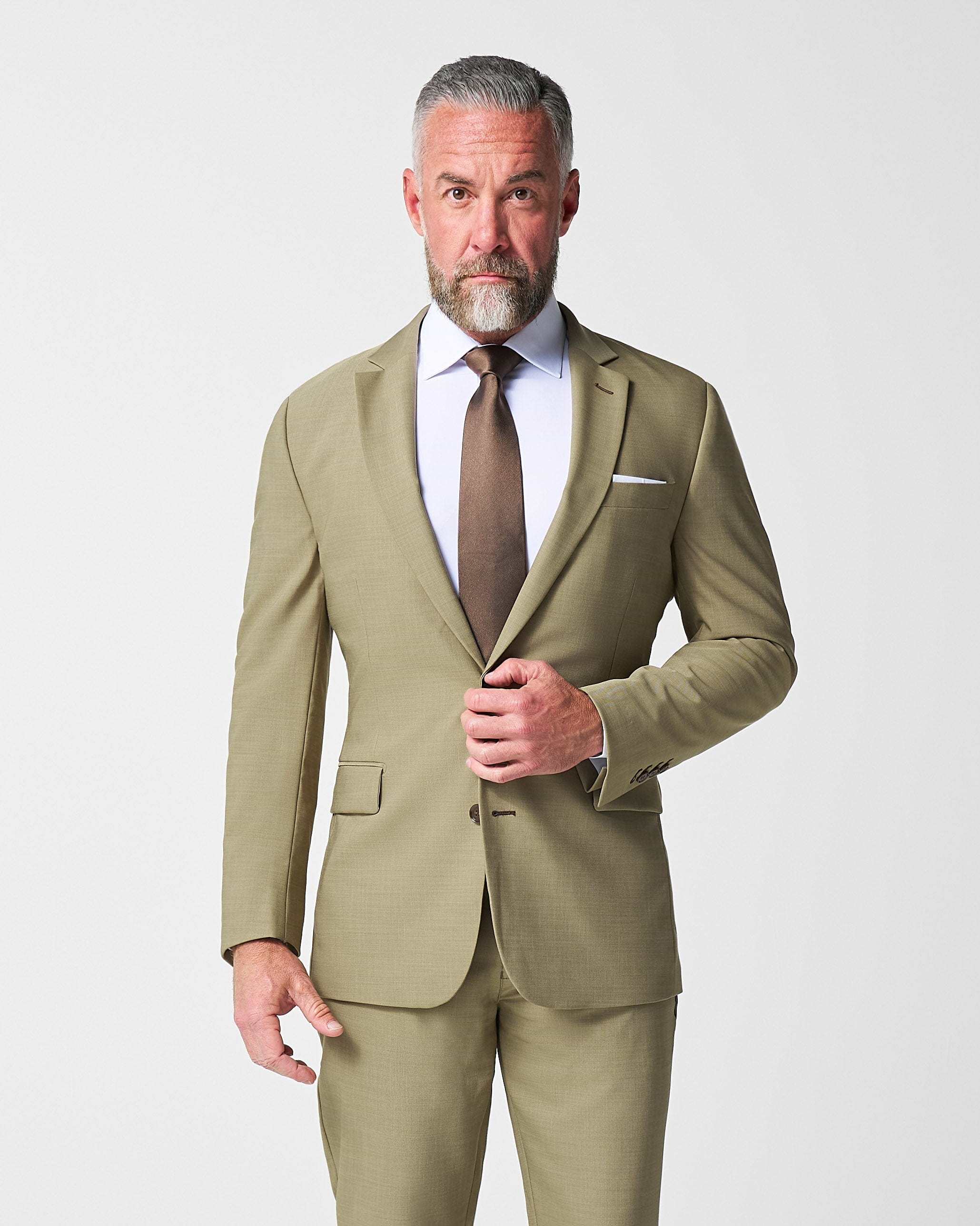 Athletic Fit Stretch Suit - Heathered Olive
