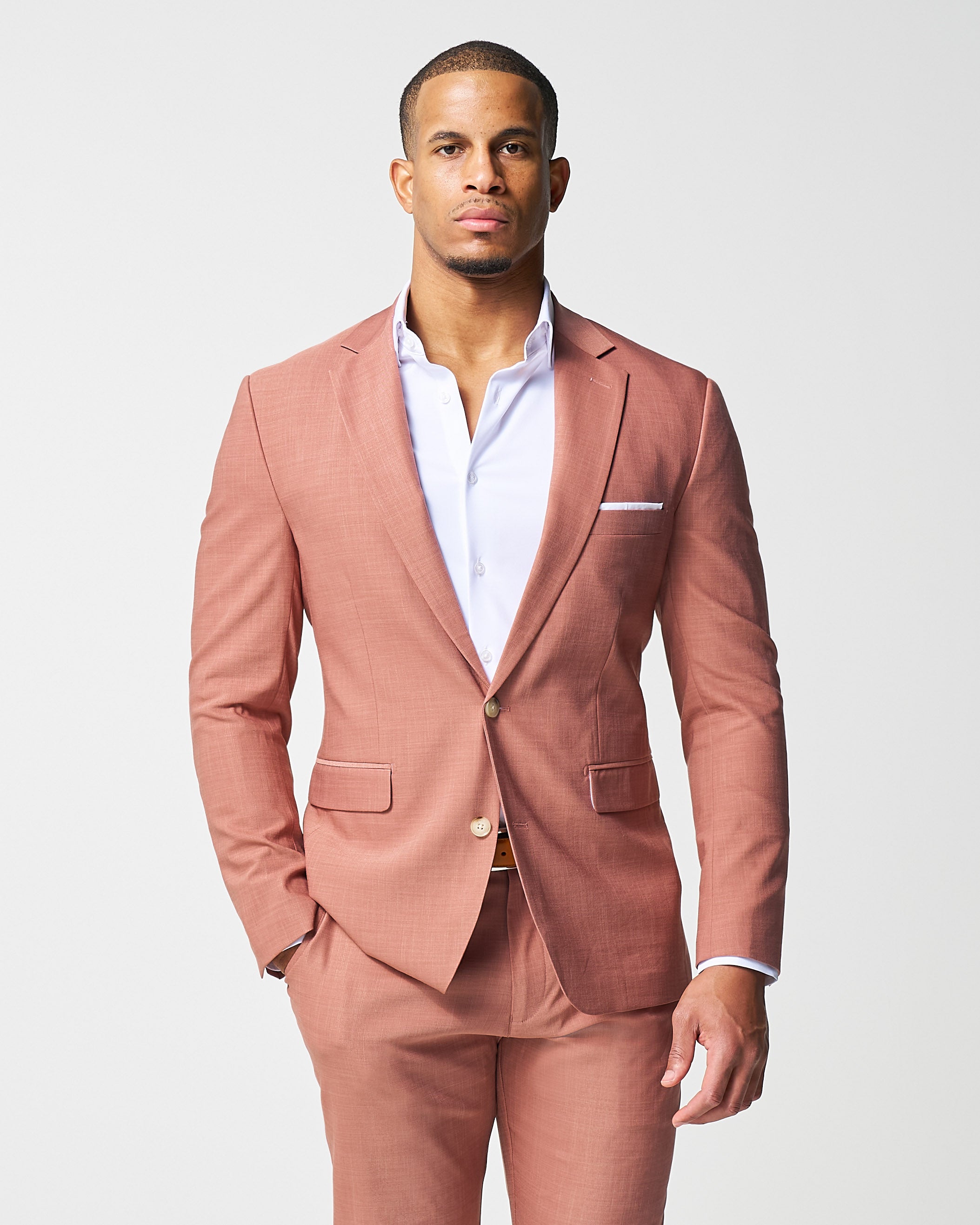 Athletic Fit Stretch Suit - Heathered Salmon