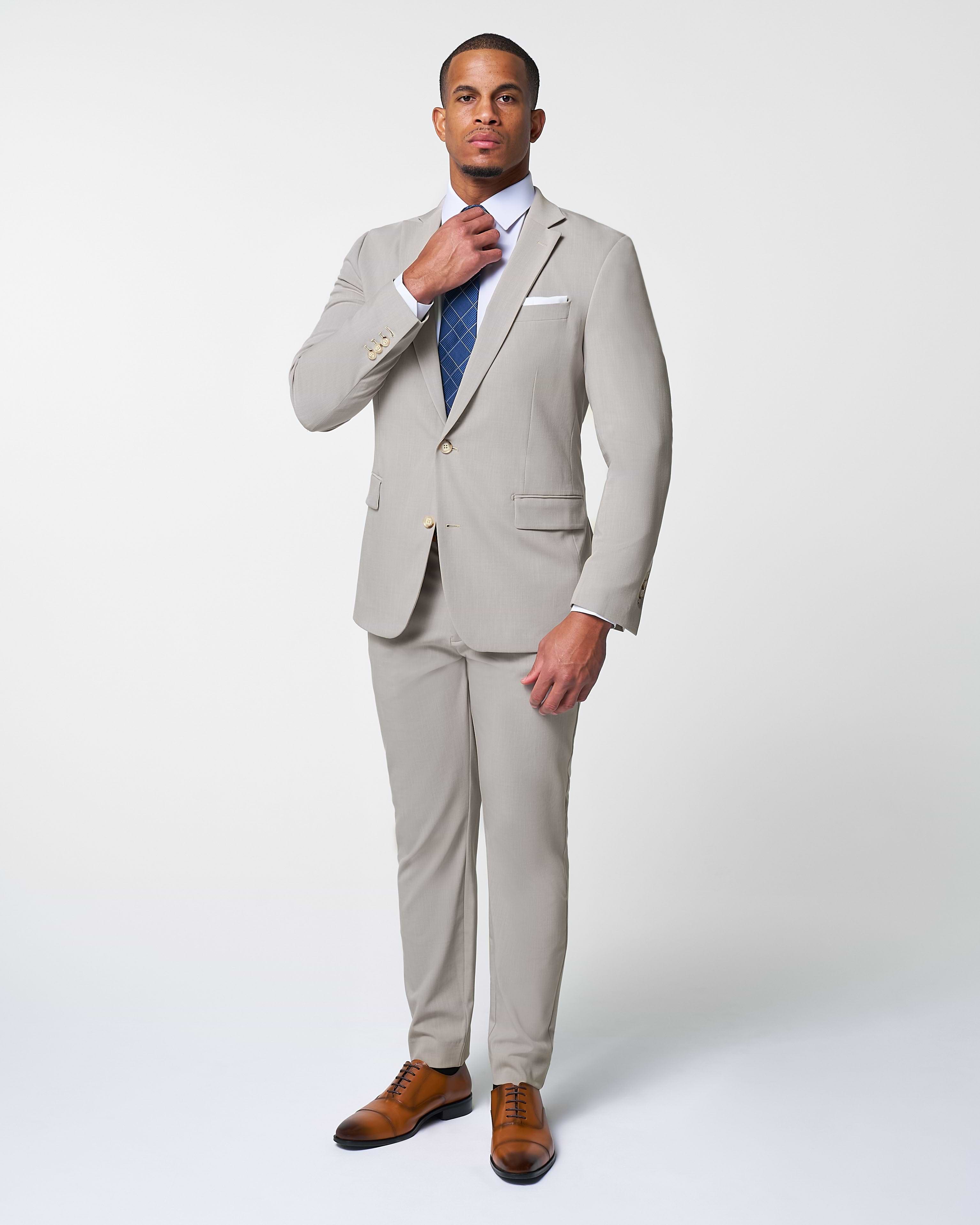 Athletic Fit Stretch Suit - Heathered Stone