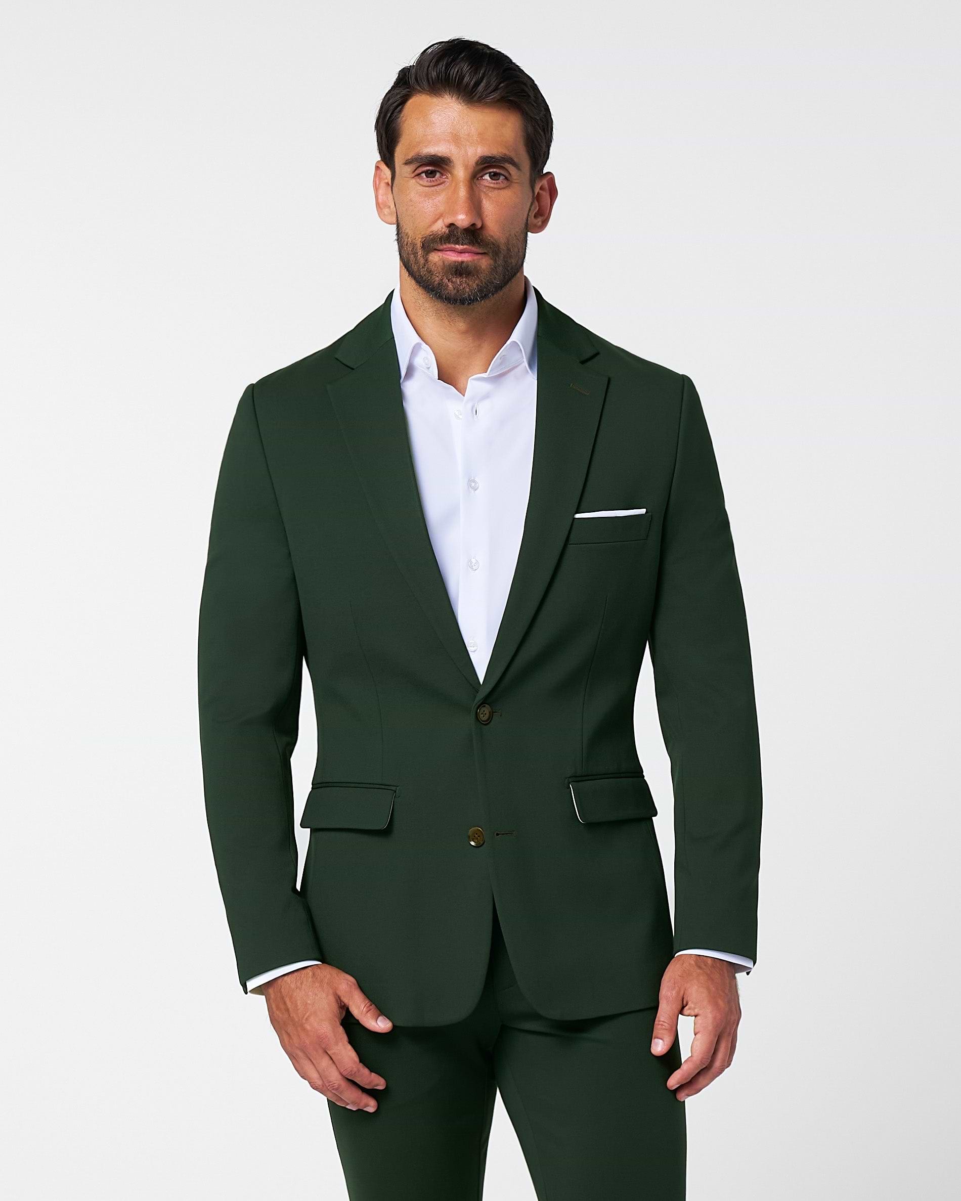 Athletic Fit Stretch Suit - Solid Hunter Green