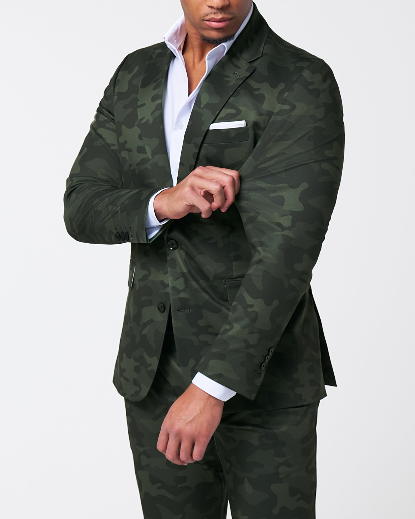 Athletic Fit Stretch Suit - Hunter Green Camo