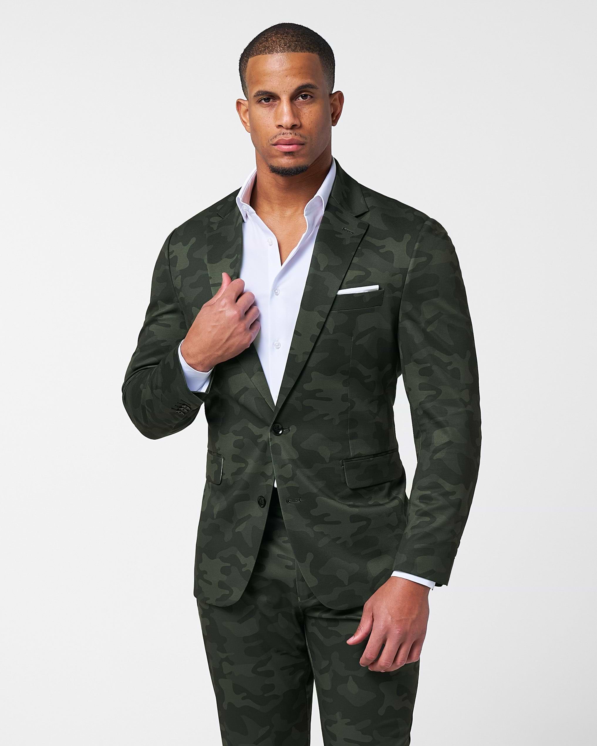 Athletic Fit Stretch Suit - Hunter Green Camo
