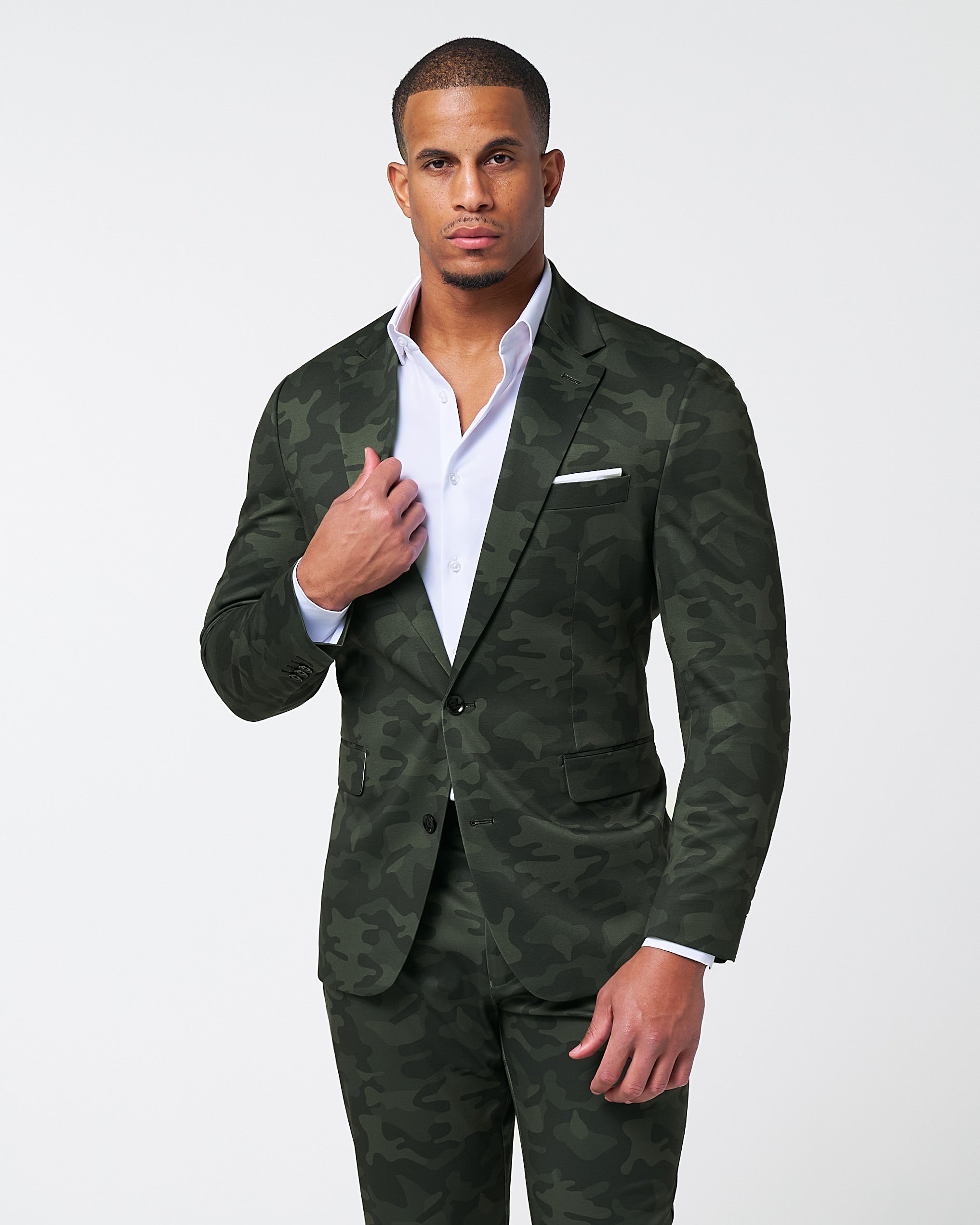 Athletic Fit Stretch Suit - Hunter Green Camo