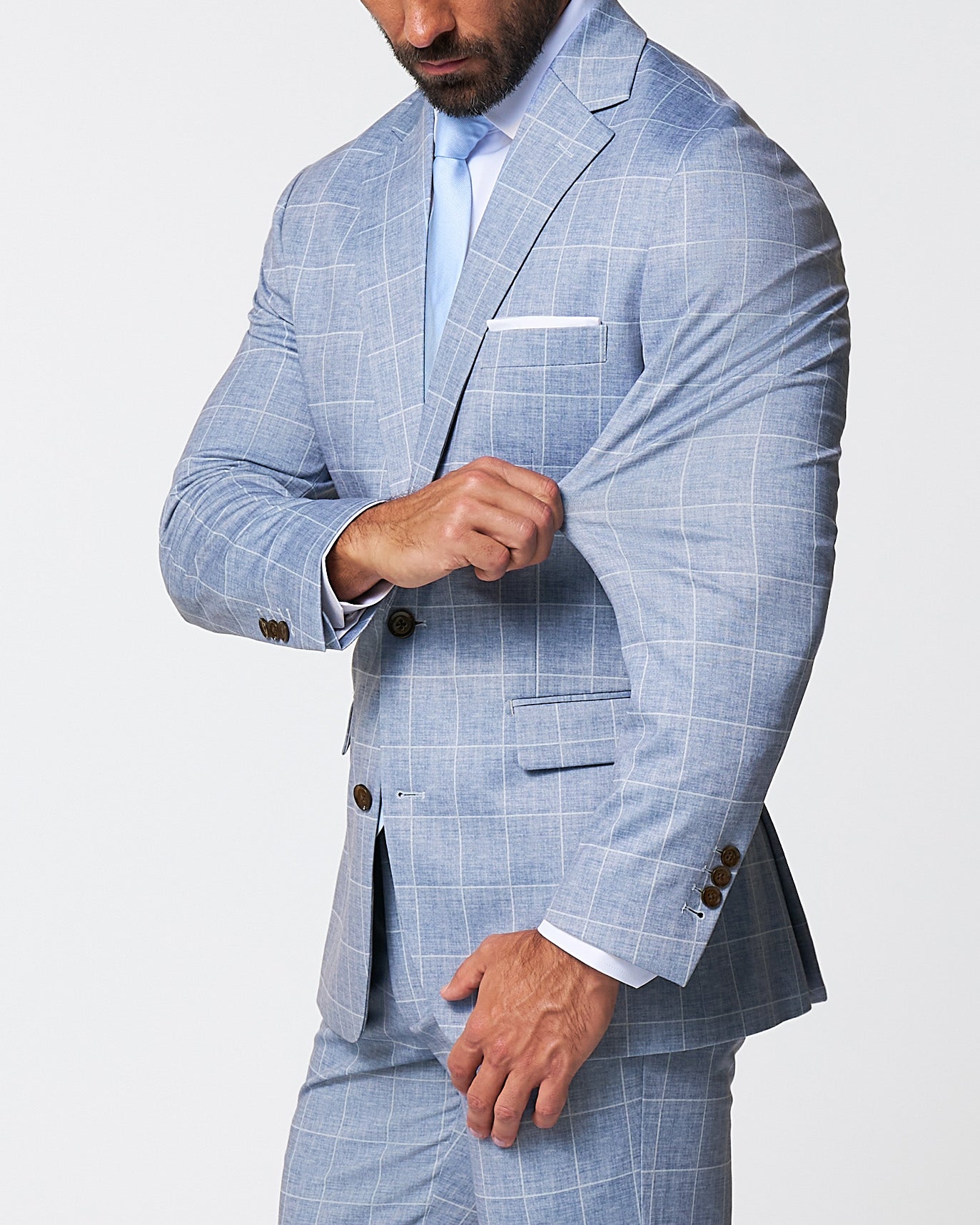 Athletic Fit Stretch Suit - Ice Light Blue Windowpane