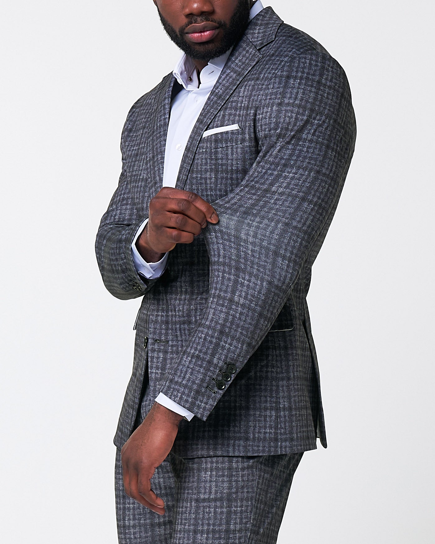 Athletic Fit Stretch Suit - Iron Grey & Charcoal Plaid