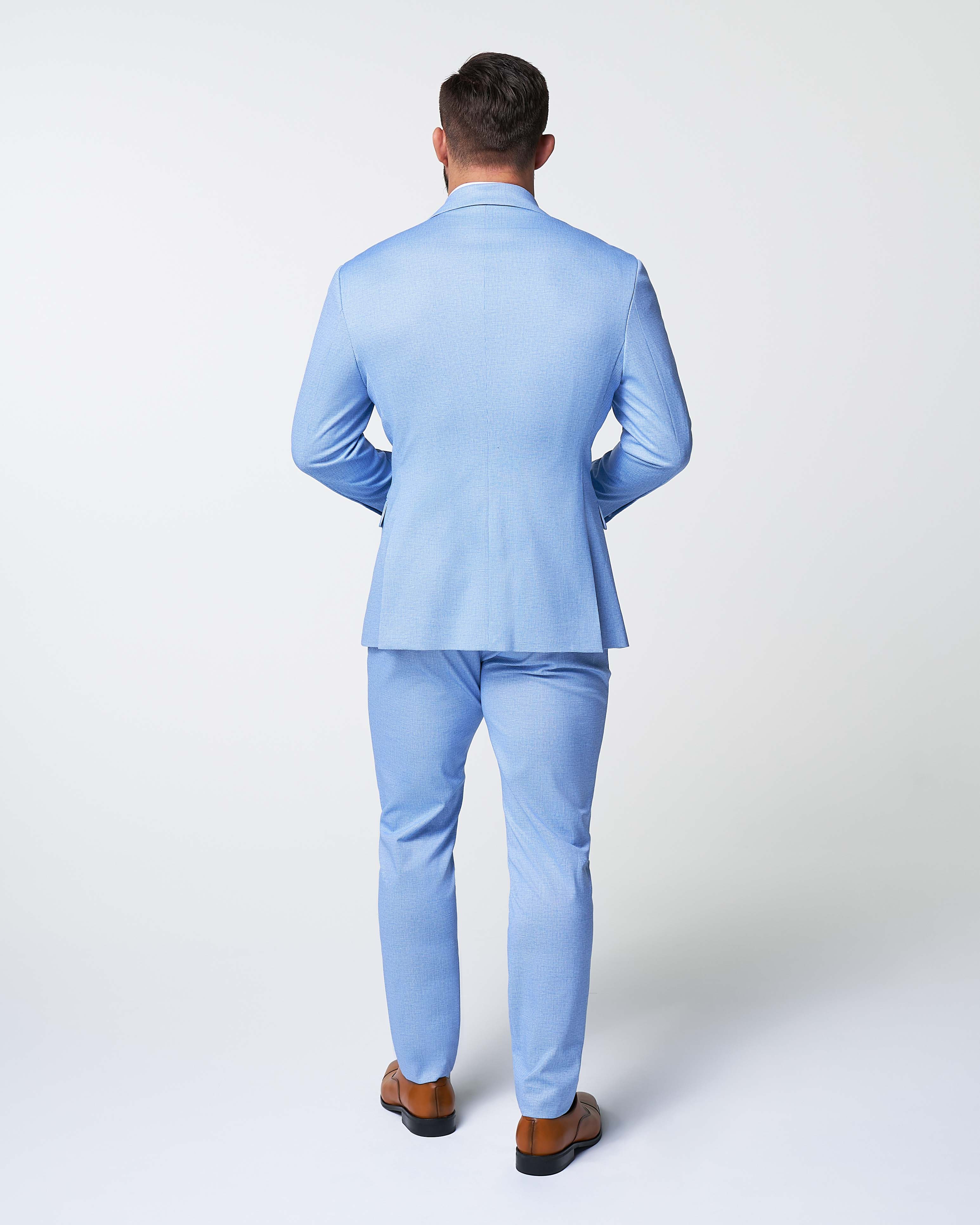 Athletic Fit Stretch Suit - Light Blue Mini Houndstooth