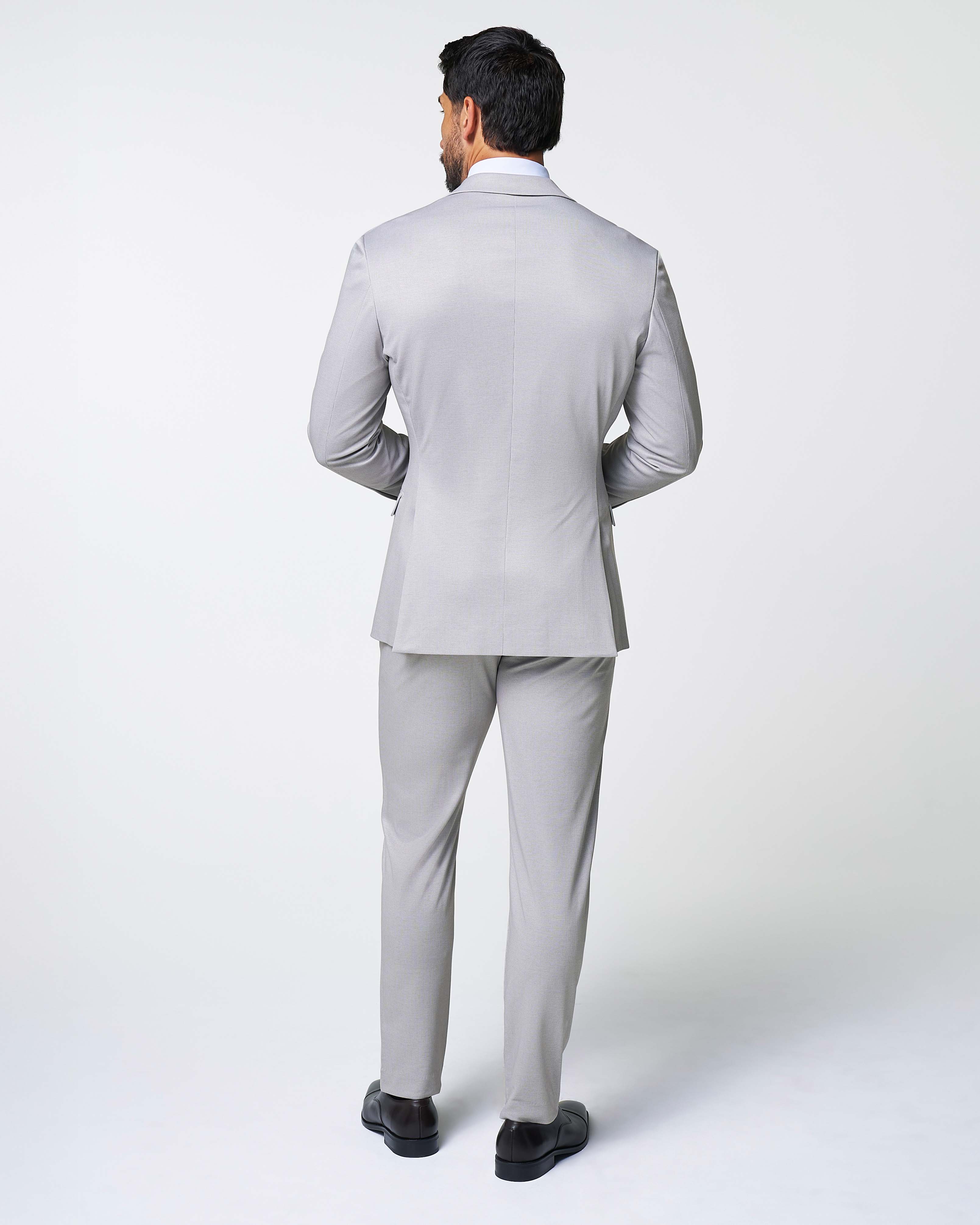 Athletic Fit Stretch Suit - Light Grey Microcheck