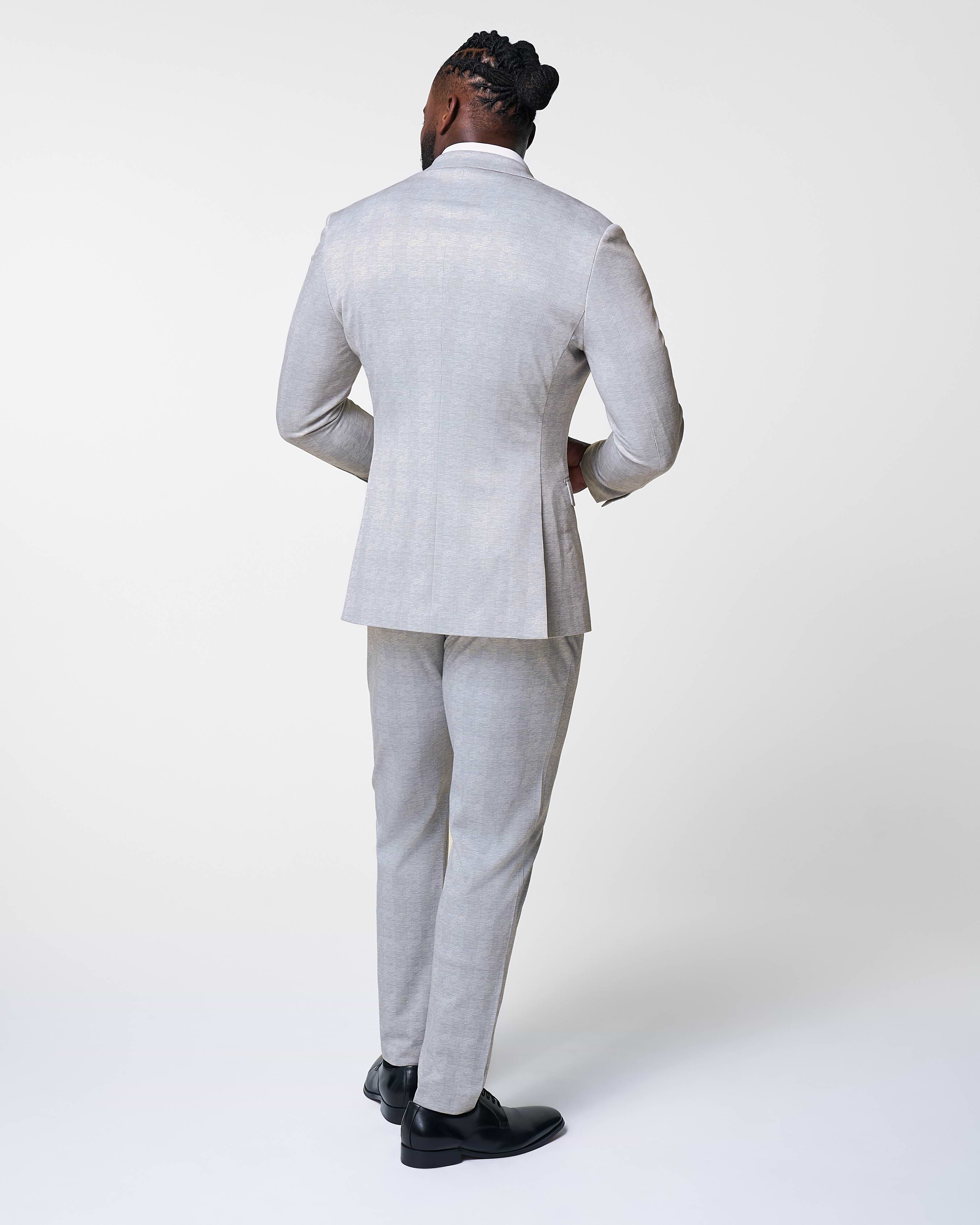 Athletic Fit Stretch Suit - Light Grey Plaid