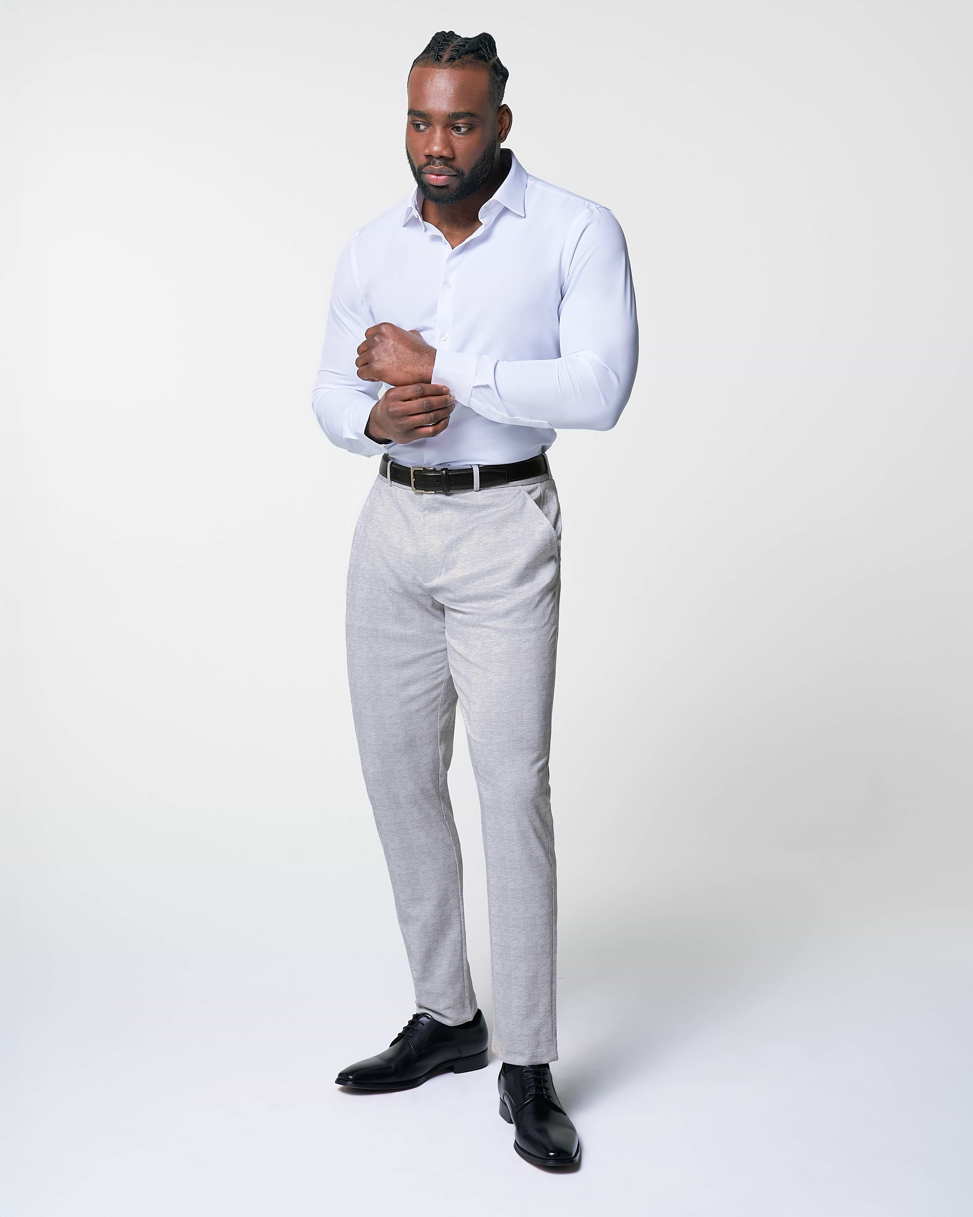 Athletic Fit Stretch Suit - Light Grey Plaid