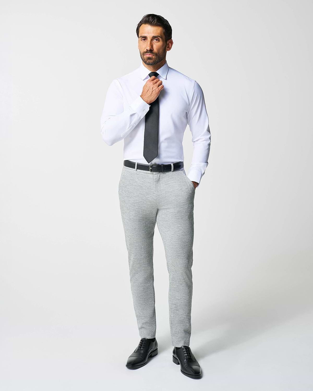 Athletic Fit Stretch Wool Suit - Light Grey with White Mini Stripe