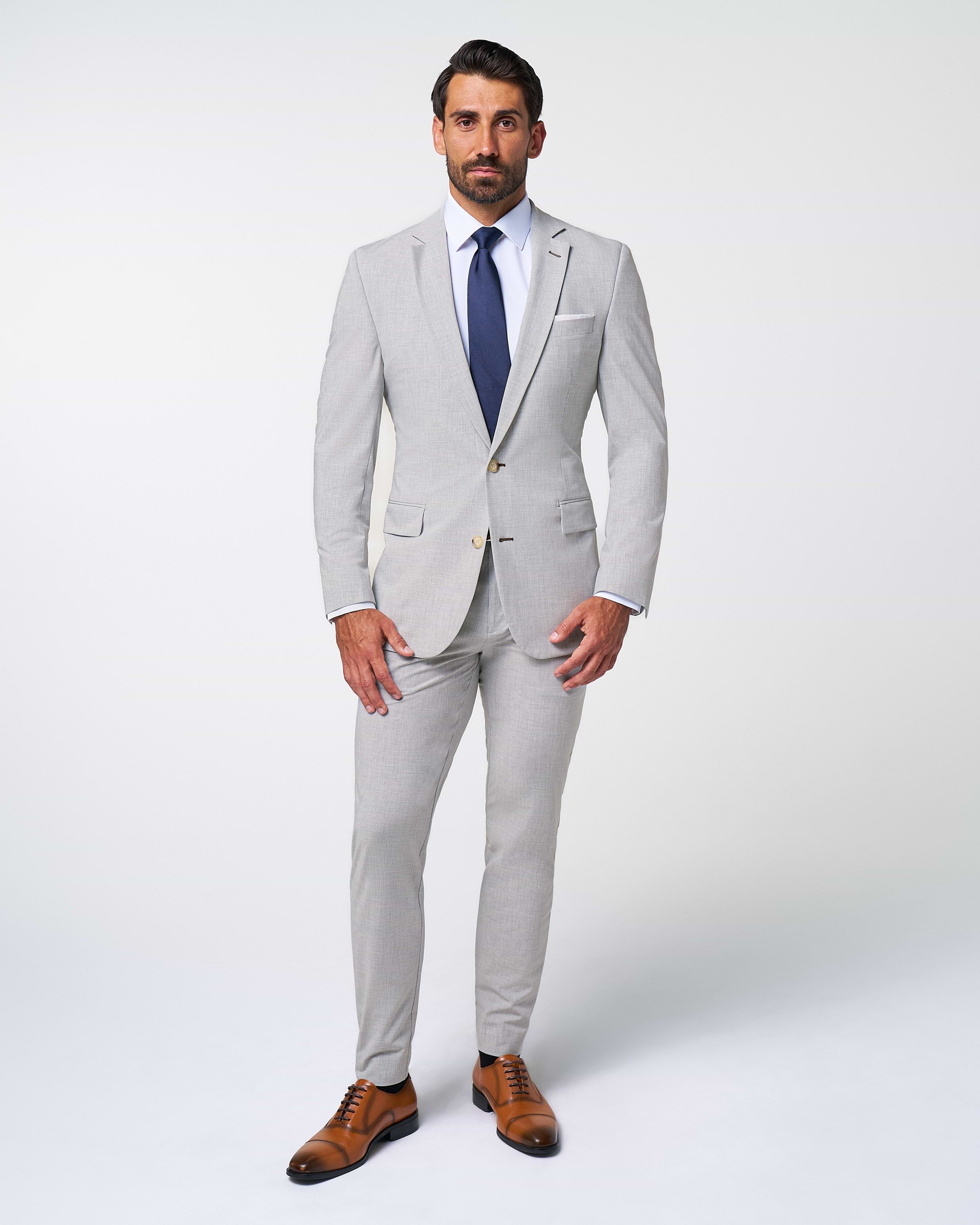 Athletic Fit Stretch Suit - Lightweight Heathered Light Grey