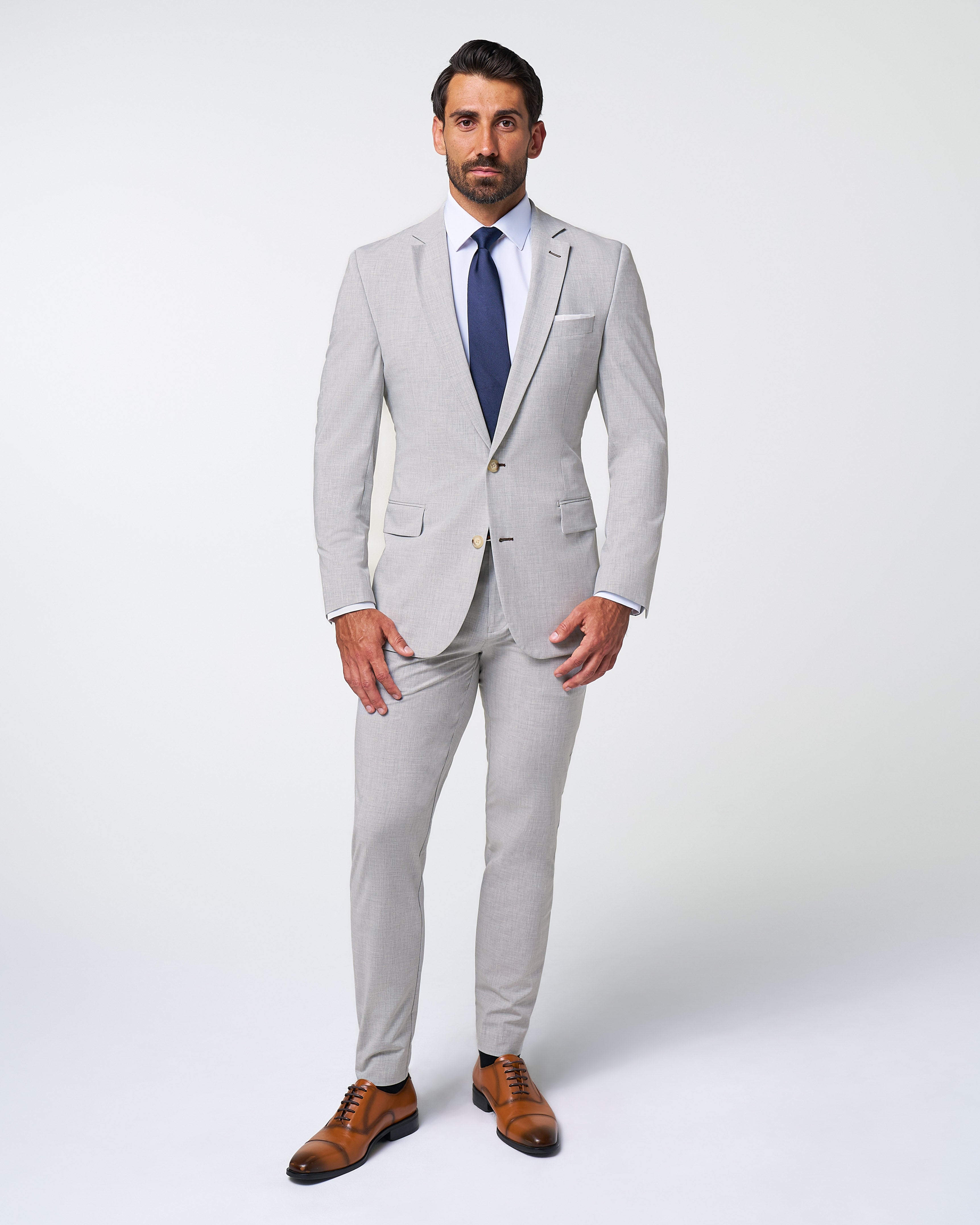 Athletic Fit Stretch Suit - Lightweight Heathered Light Grey