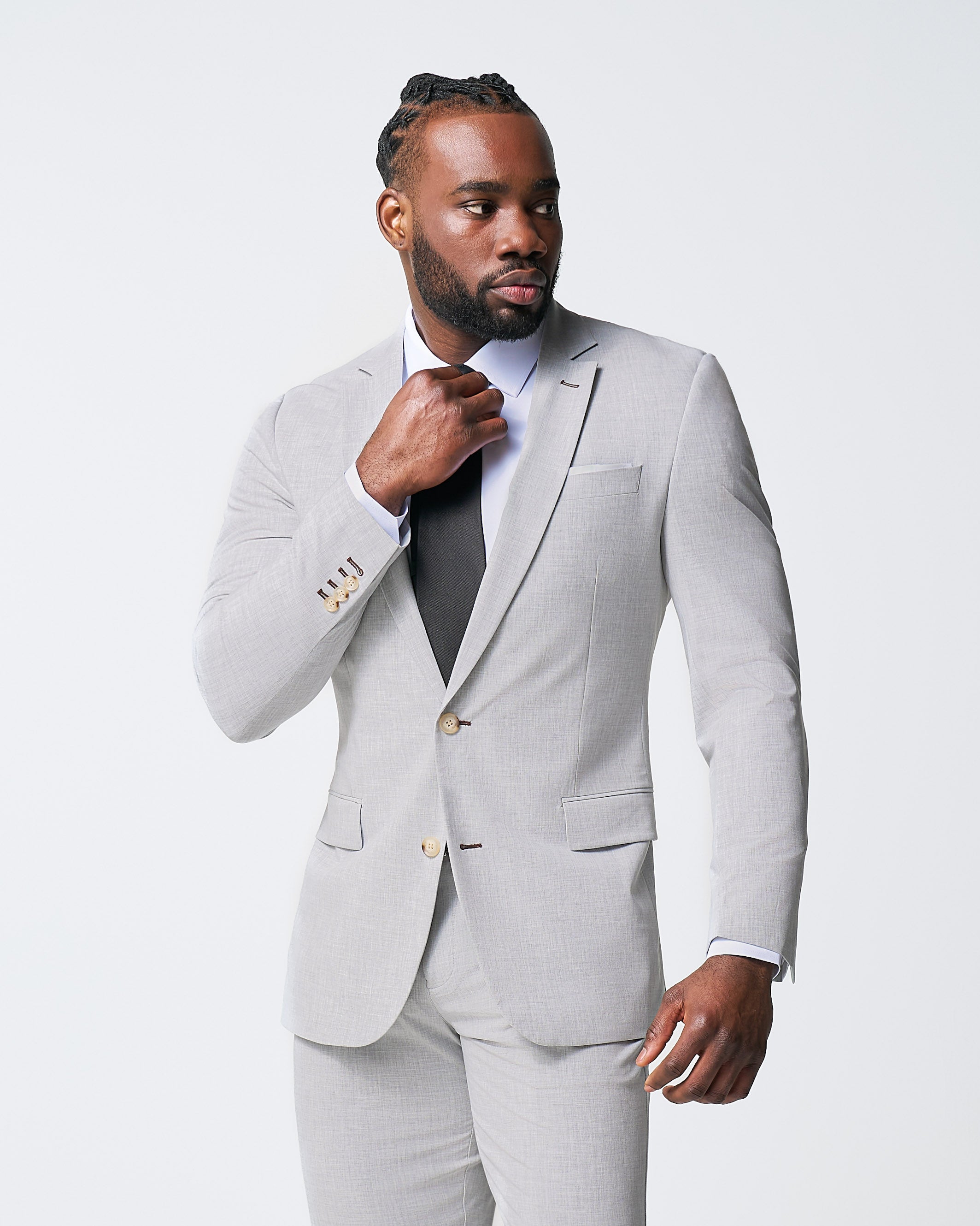 Athletic Fit Stretch Suit - Lightweight Heathered Light Grey