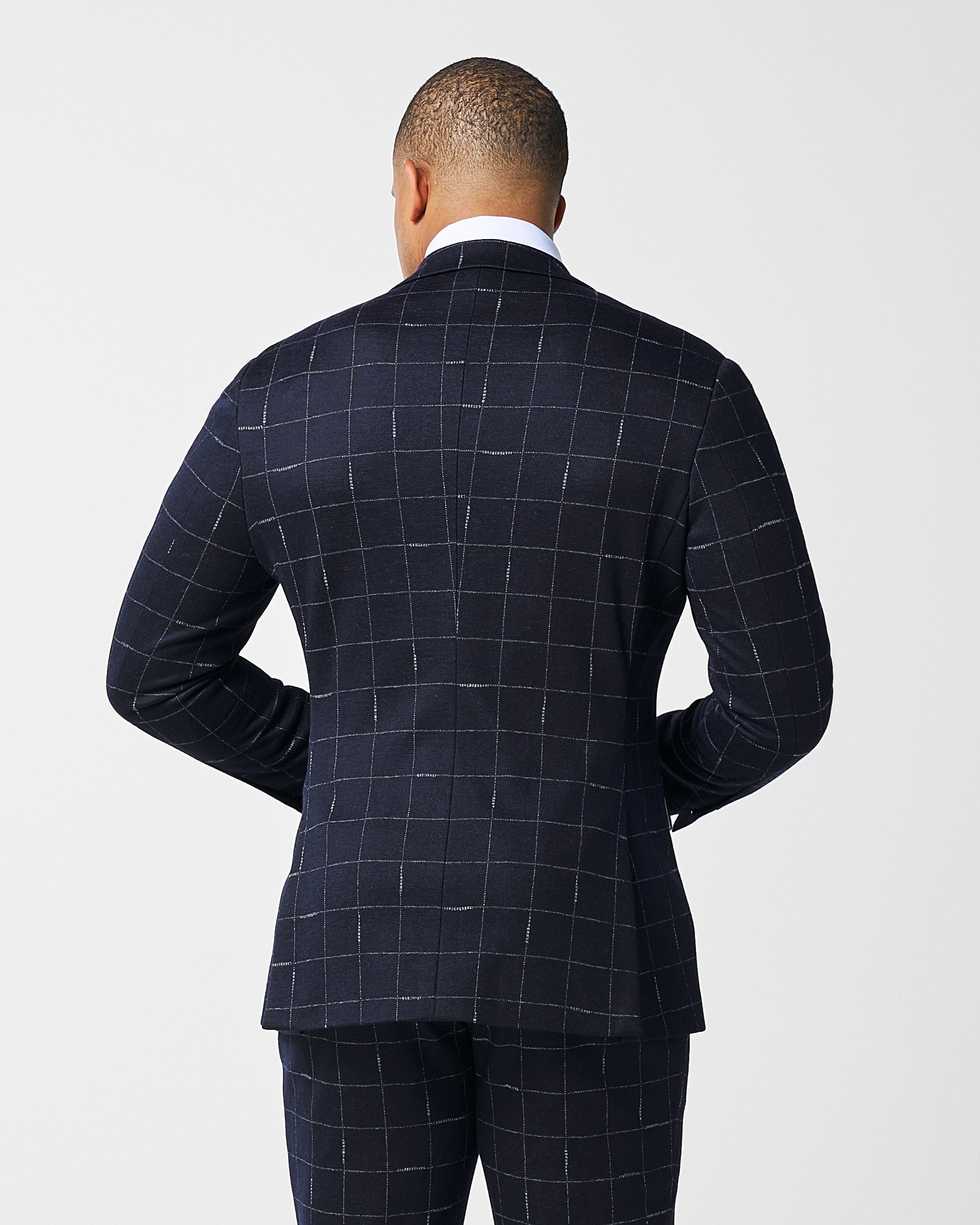 Athletic Fit Stretch Wool Blazer - Midnight Navy & Chalk Windowpane