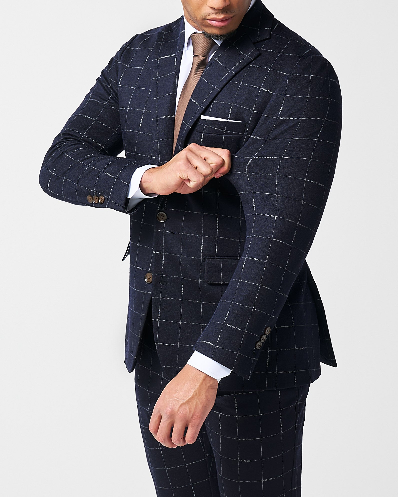 Athletic Fit Stretch Wool Blazer - Midnight Navy & Chalk Windowpane