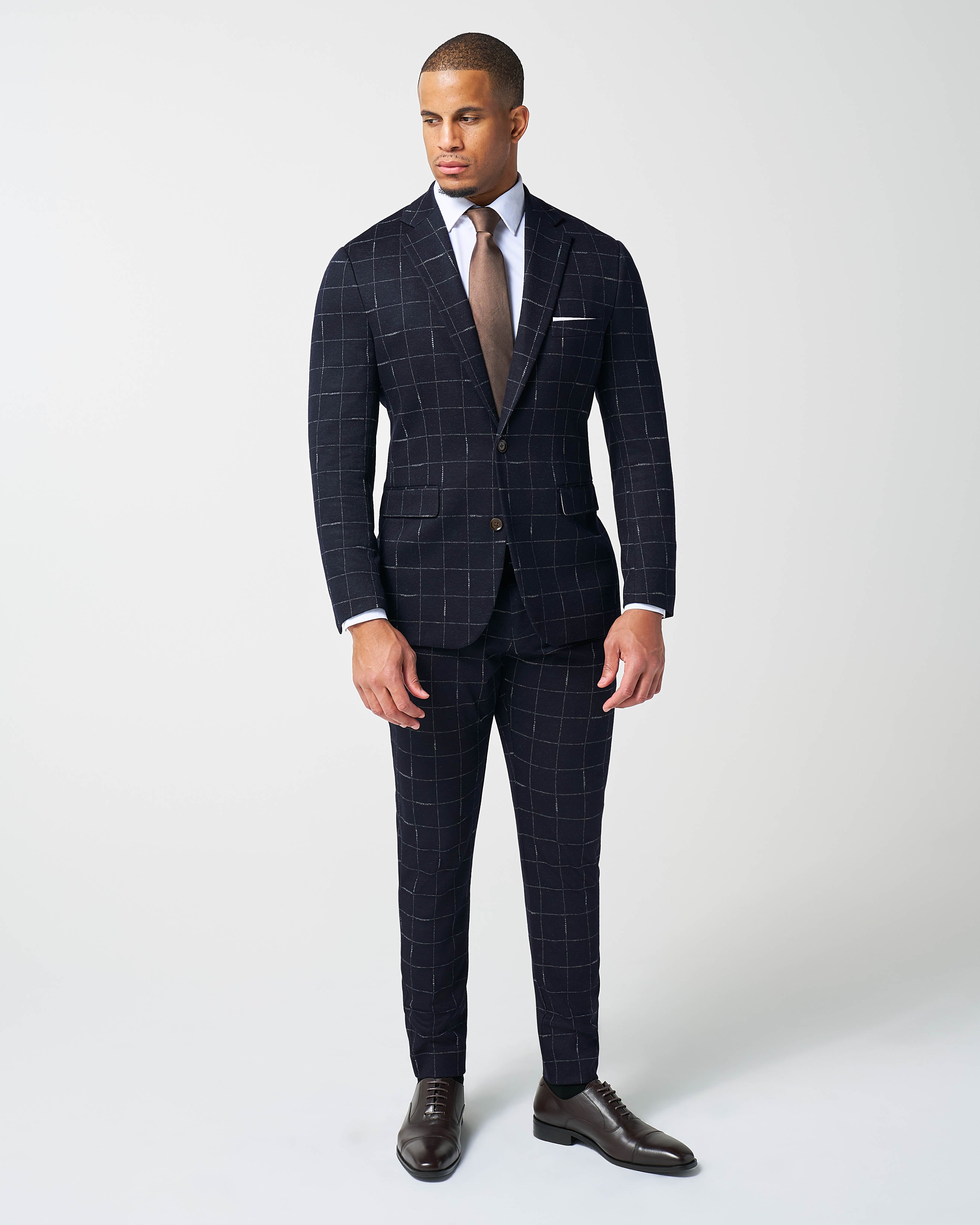Athletic Fit Stretch Wool Blazer - Midnight Navy & Chalk Windowpane