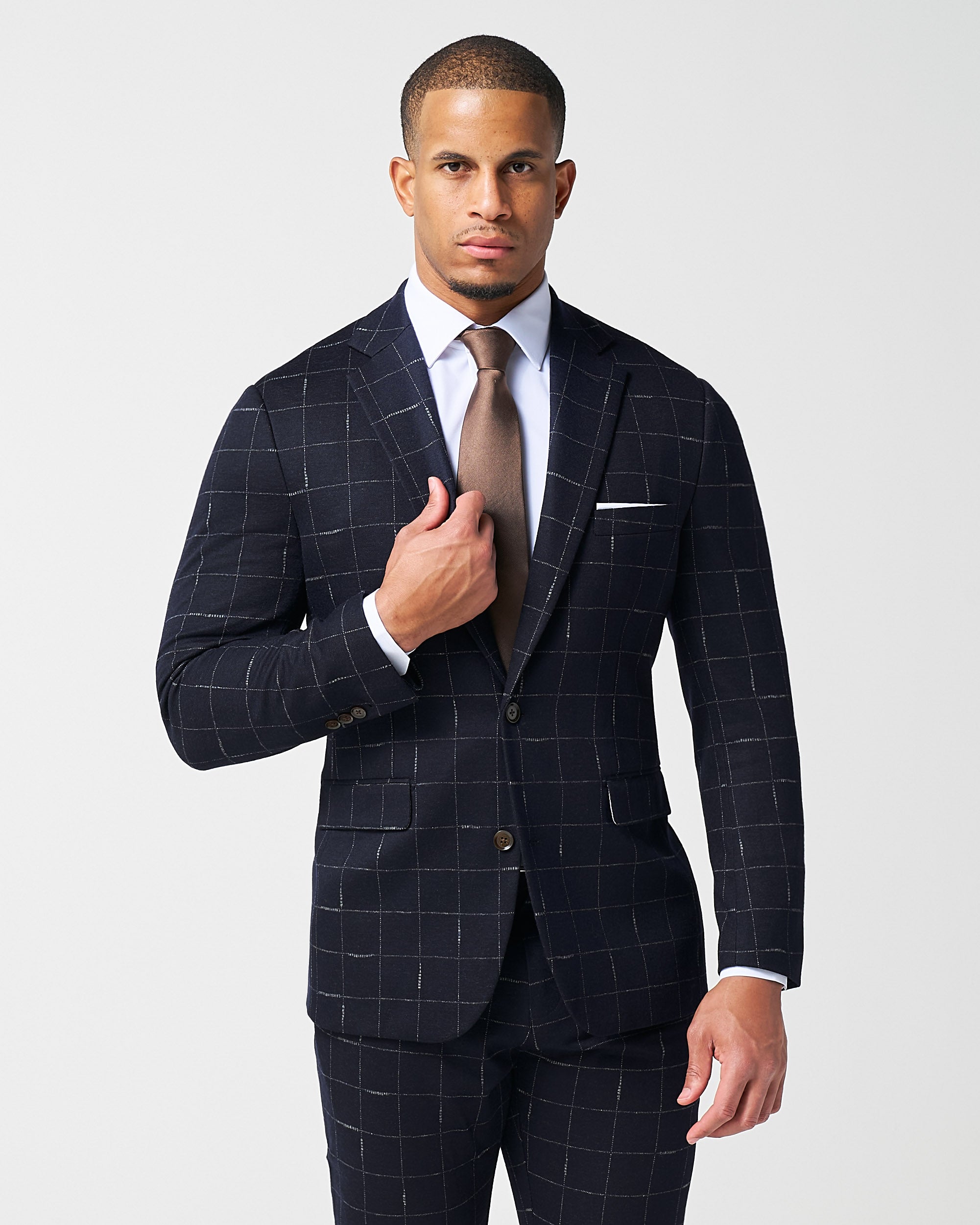 Athletic Fit Stretch Wool Blazer - Midnight Navy & Chalk Windowpane