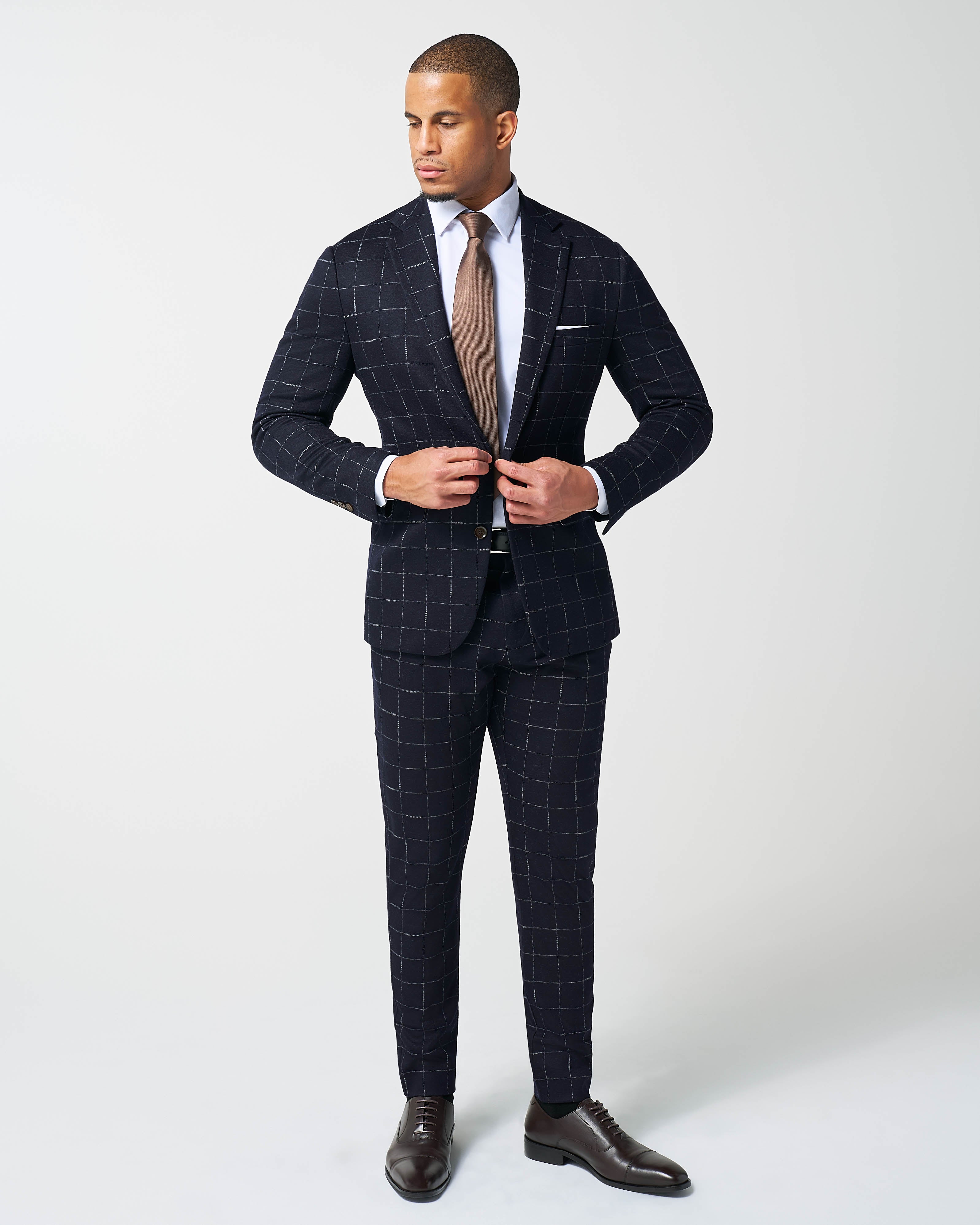 Athletic Fit Stretch Wool Blazer - Midnight Navy & Chalk Windowpane