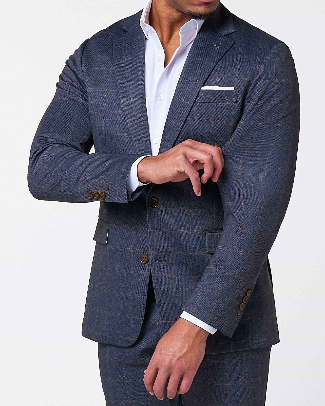 Athletic Fit Stretch Blazer - Navy & Brown Windowpane