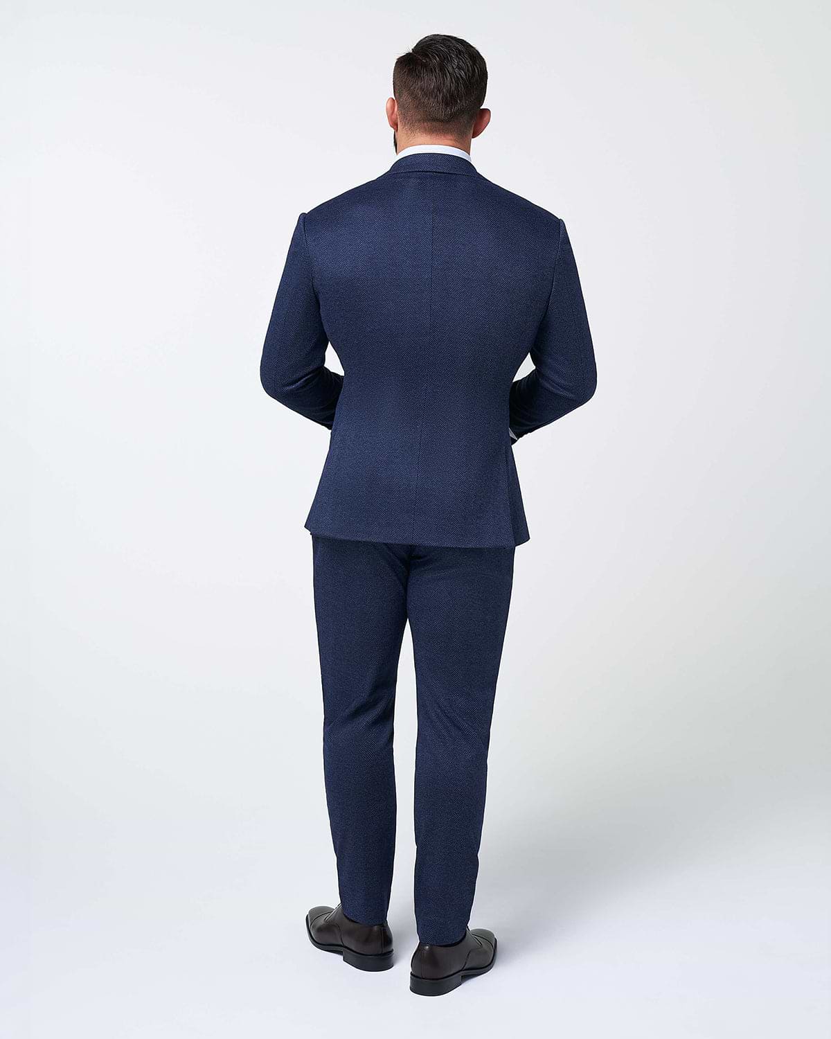 Athletic Fit Stretch Wool Suit - Navy Herringbone