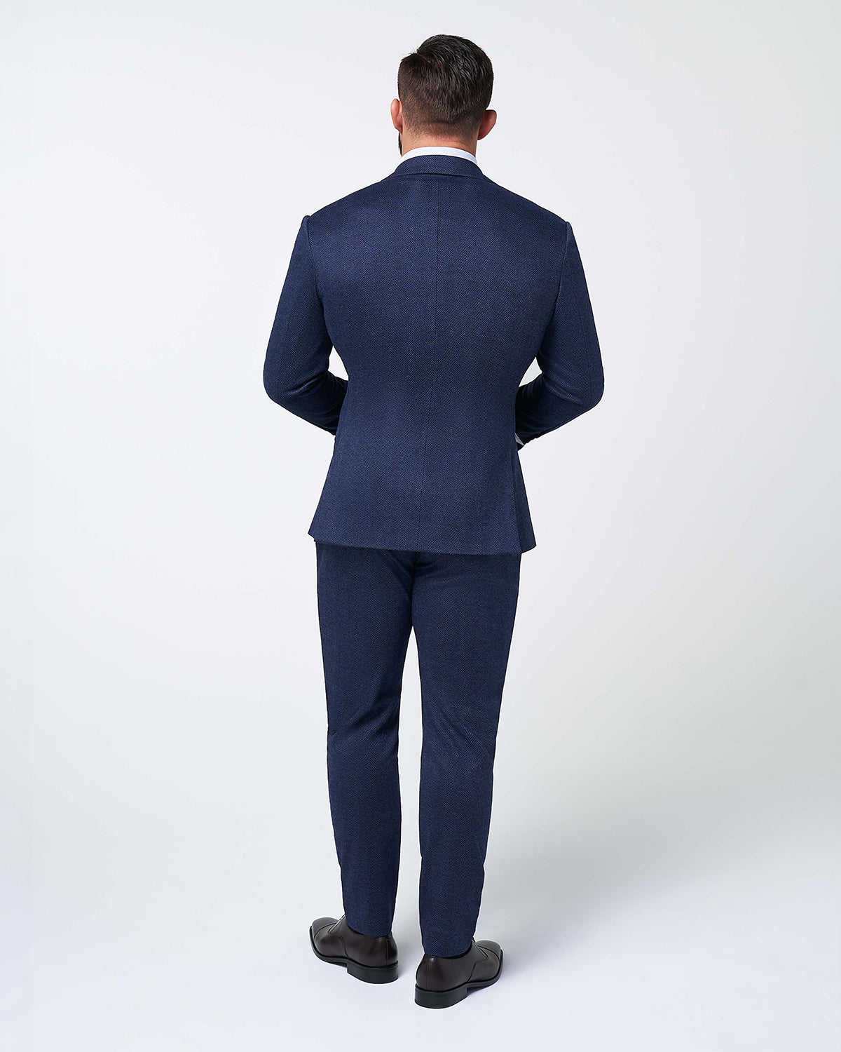Athletic Fit Stretch Wool Suit - Navy Herringbone