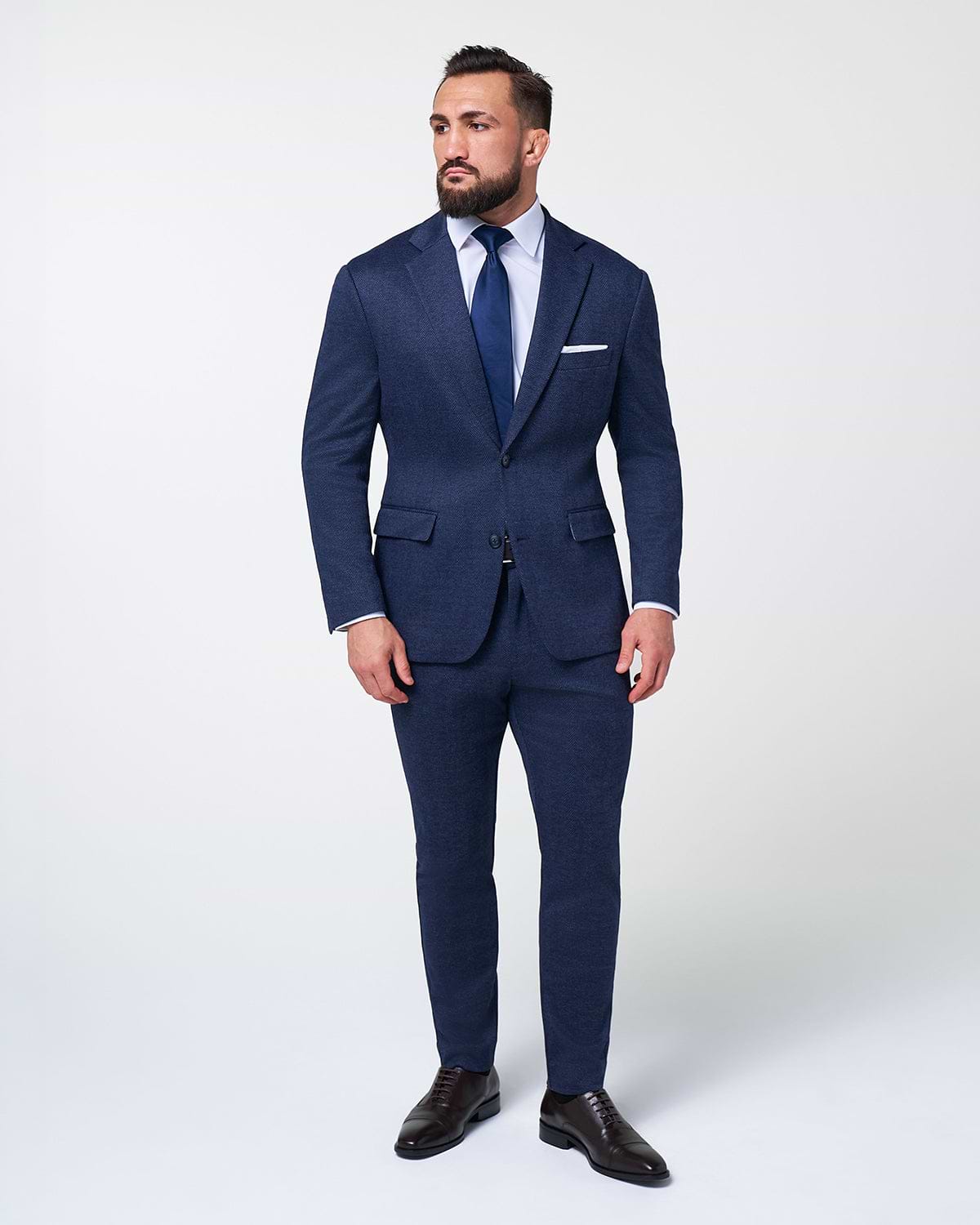 Athletic Fit Stretch Wool Suit - Navy Herringbone