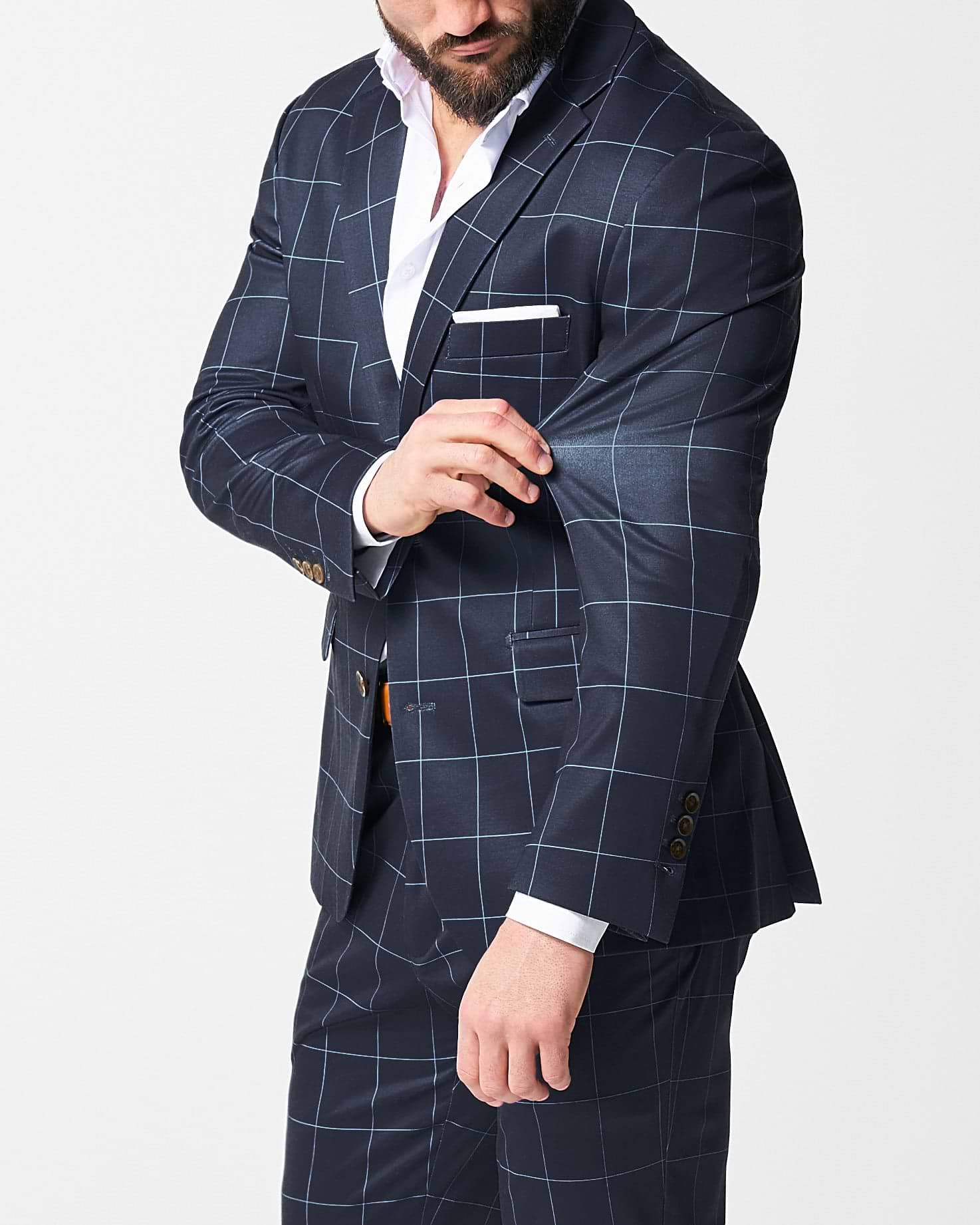 Athletic Fit Stretch Suit - Navy & Light Blue Windowpane