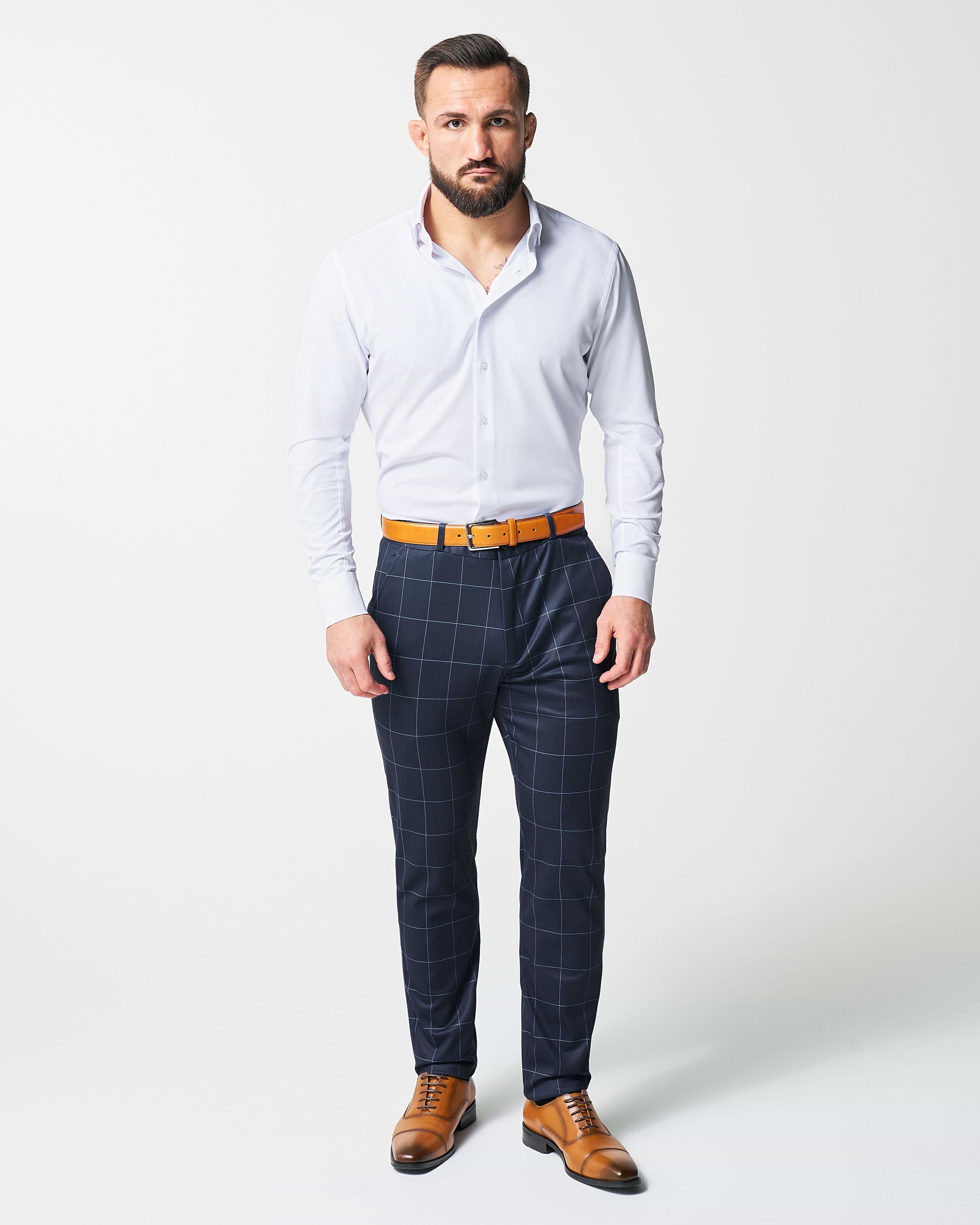 Athletic Fit Stretch Suit - Navy & Light Blue Windowpane