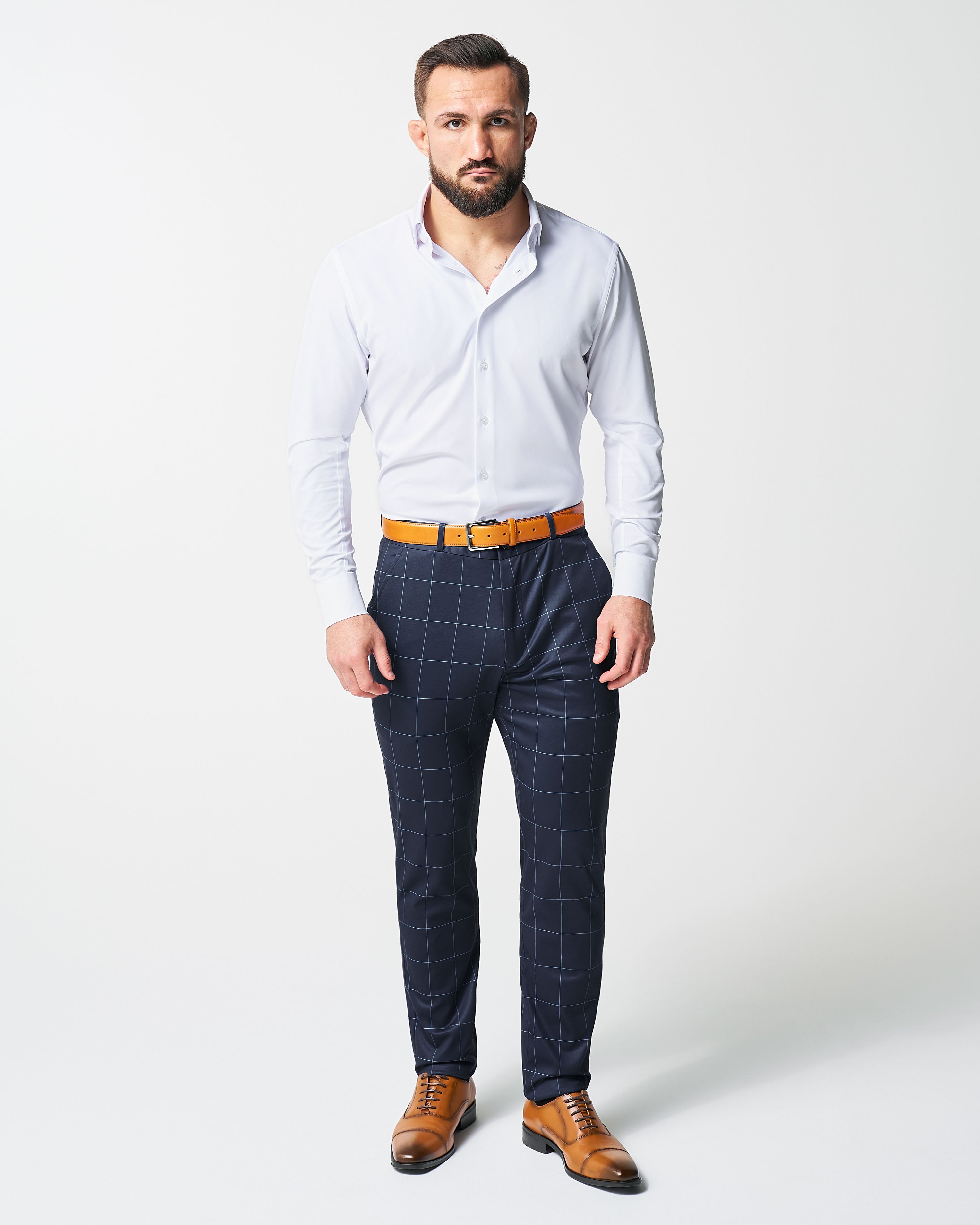 Athletic Fit Stretch Suit - Navy & Light Blue Windowpane