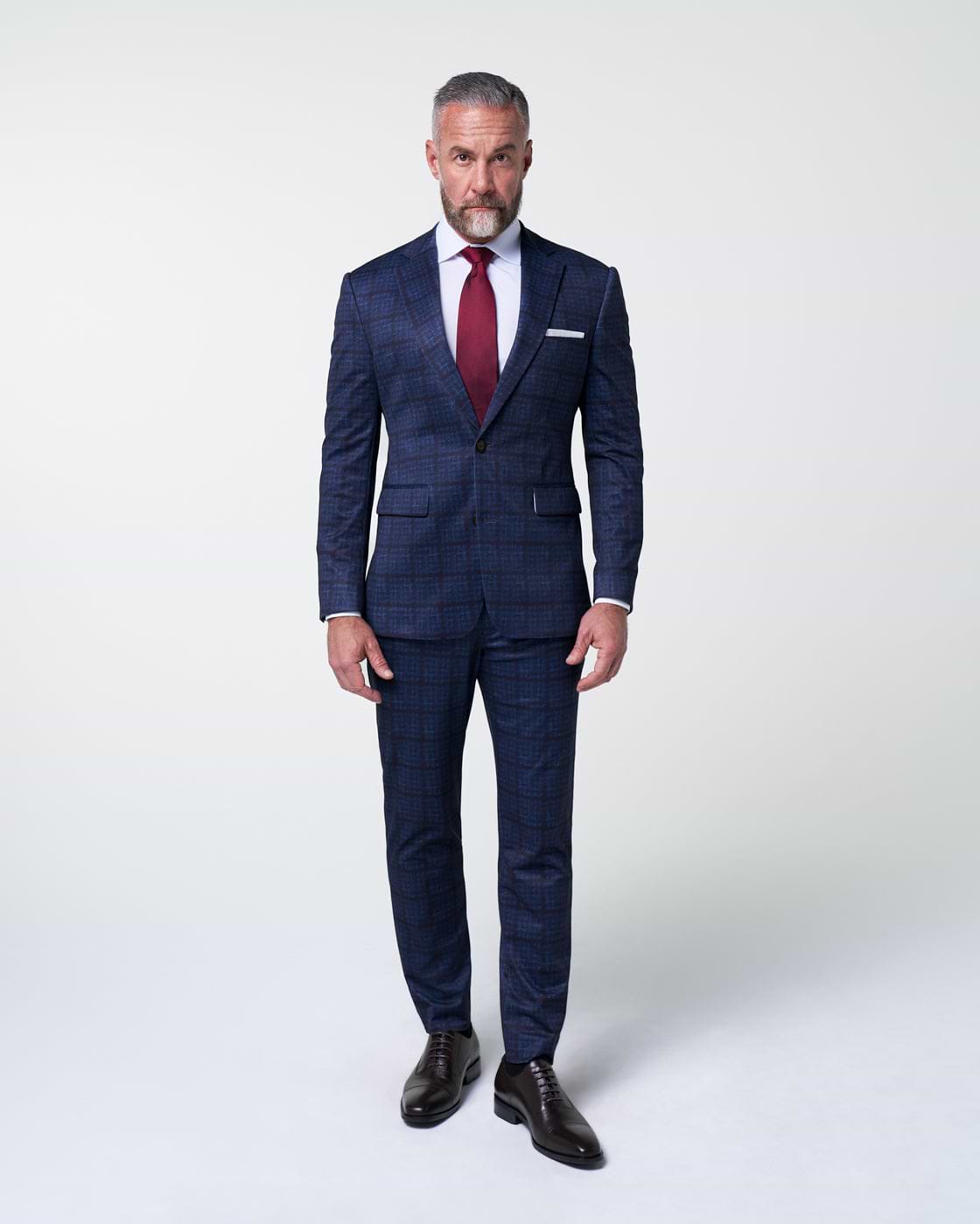 Athletic Fit Stretch Suit - Navy & Maroon Windowpane